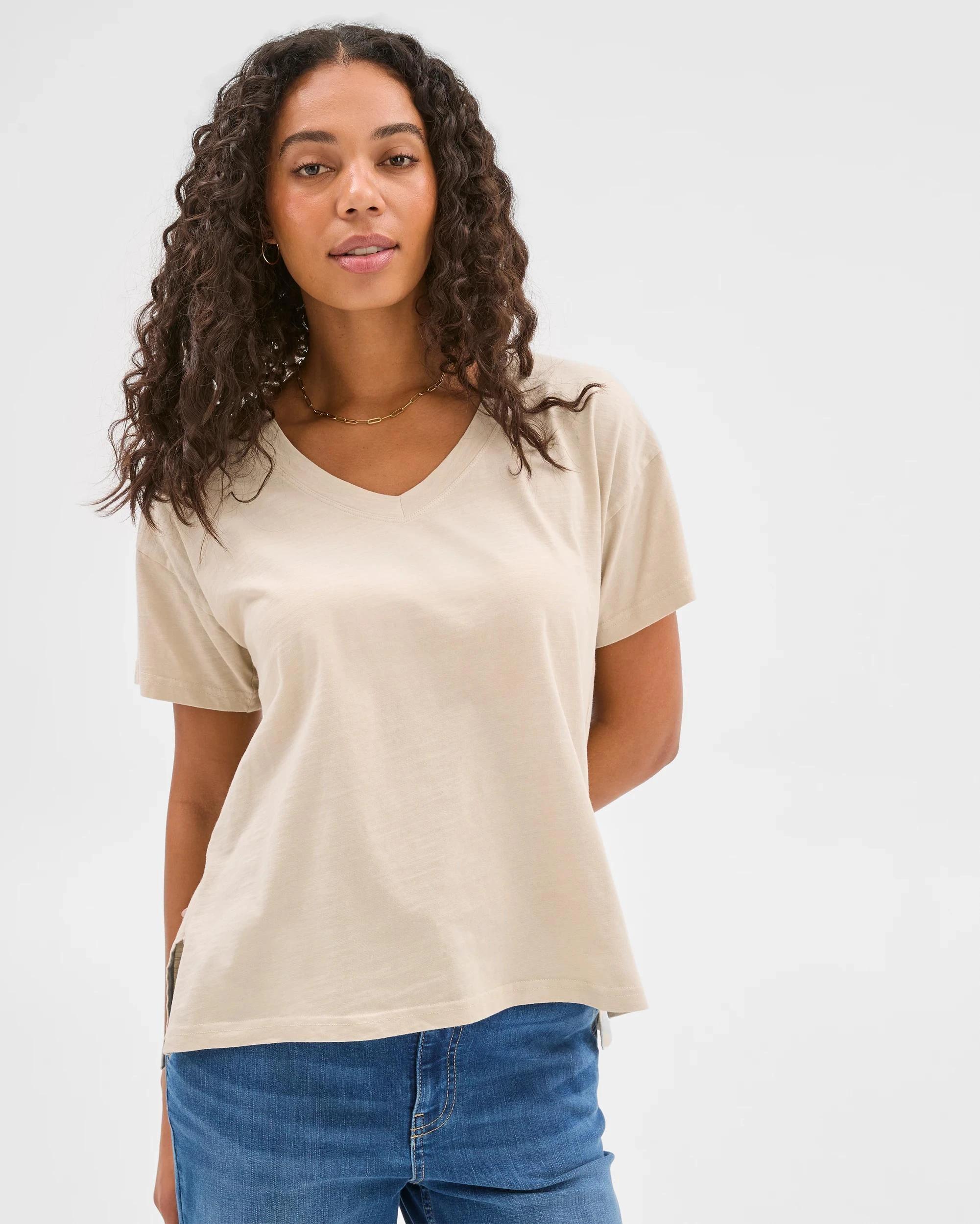 1 Target Australian Cotton Relaxed Slub V-Neck T-Shirt ENOKI, 1 of 6