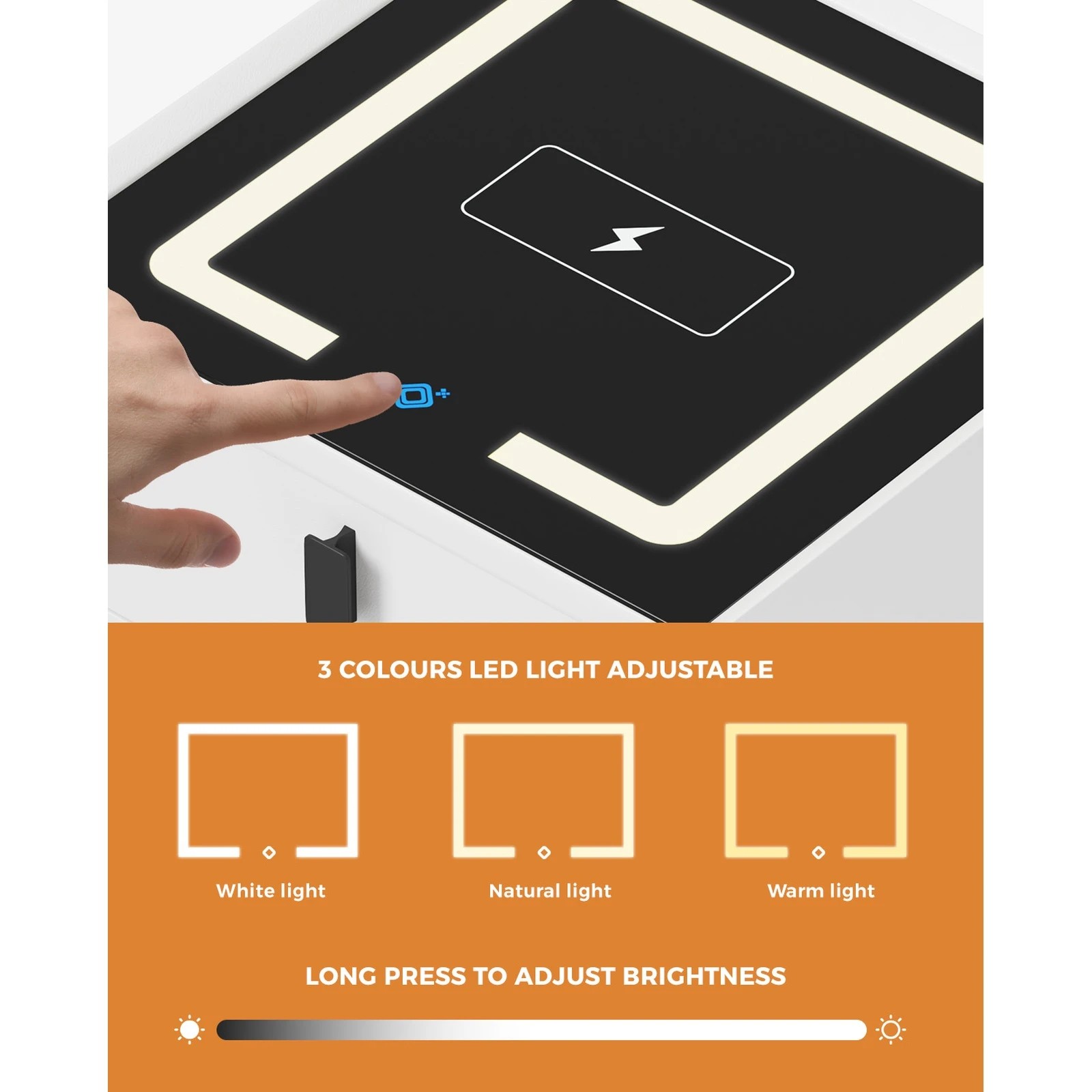 3 Oikiture Smart Bedside Table Wireless Charging Led Lights 3 Drawers
 - White, 3 of 10