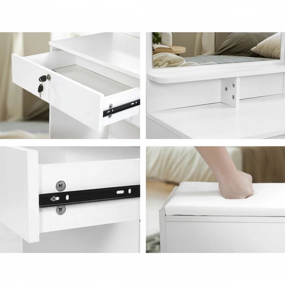 7 Artiss Dressing Table Stool Set 4 Drawers - White, 7 of 8