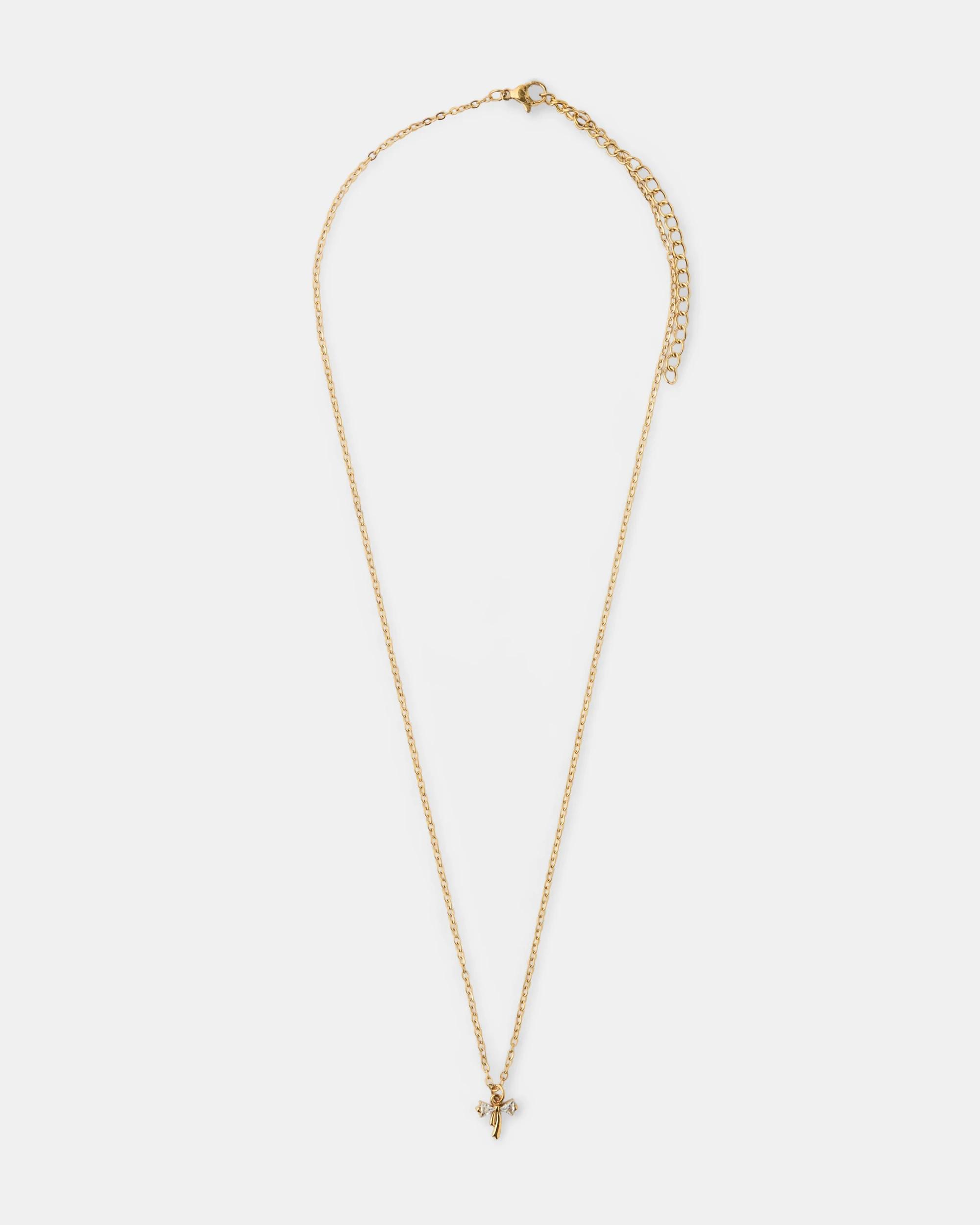 2 Waterproof Stainless Steel Bow Necklace - Gold Tone Gold, 2 of 3