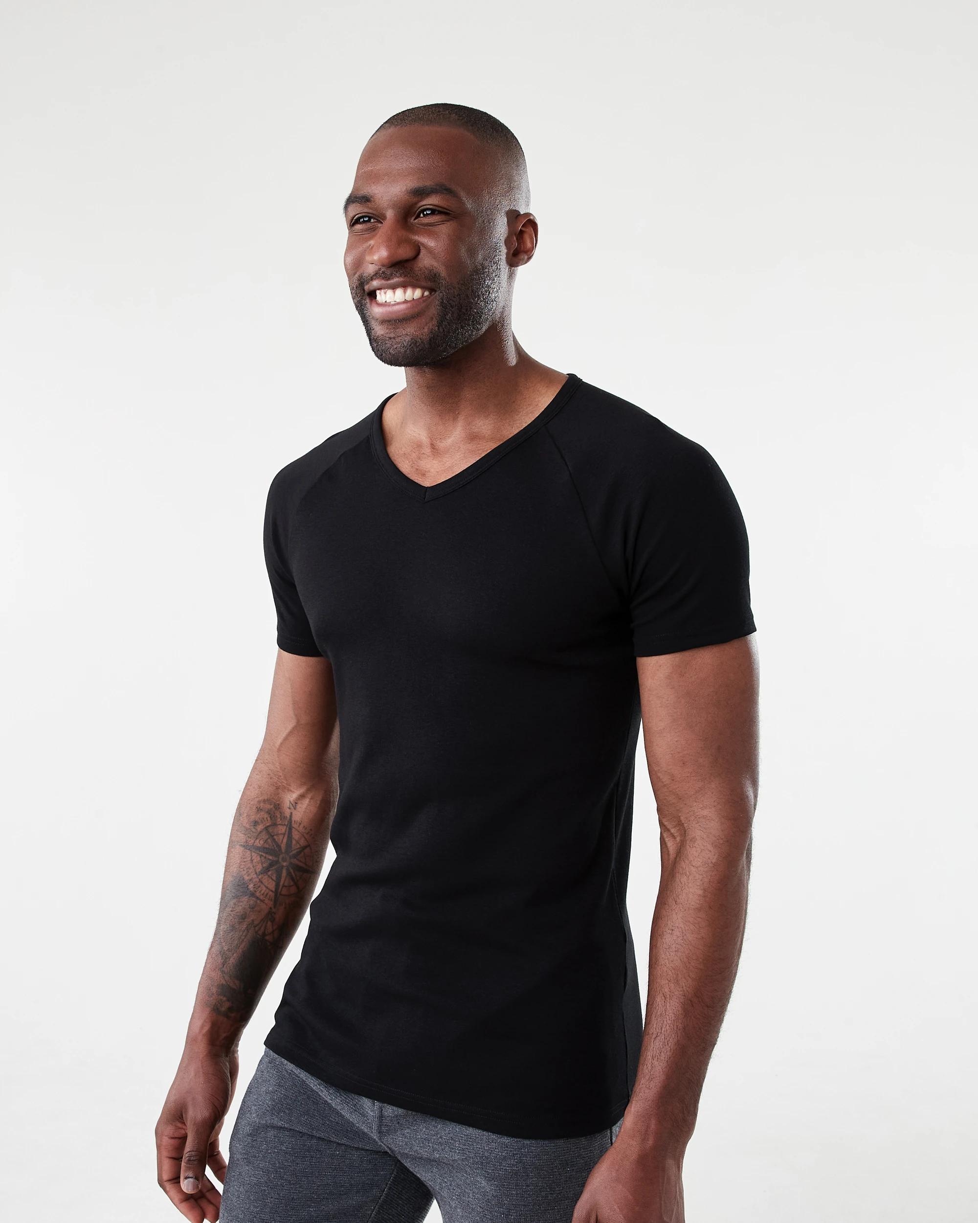 2 2 Pack Raglan Sleeve V-Neck Tee Black, 2 of 5