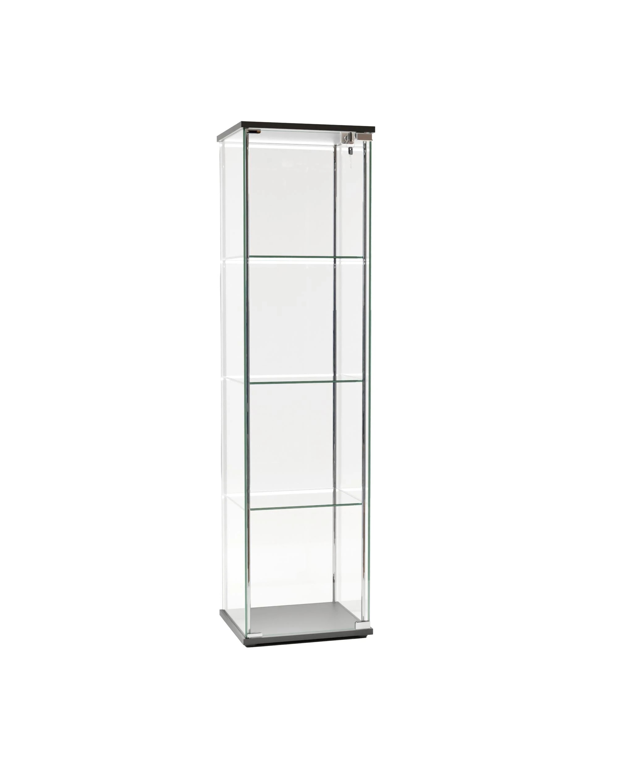 1 Kodu Glass Display 4 Tier Cabinet Trophy Display Storage Shelf 1 Door Lock LED lights - Black, 1 of 8