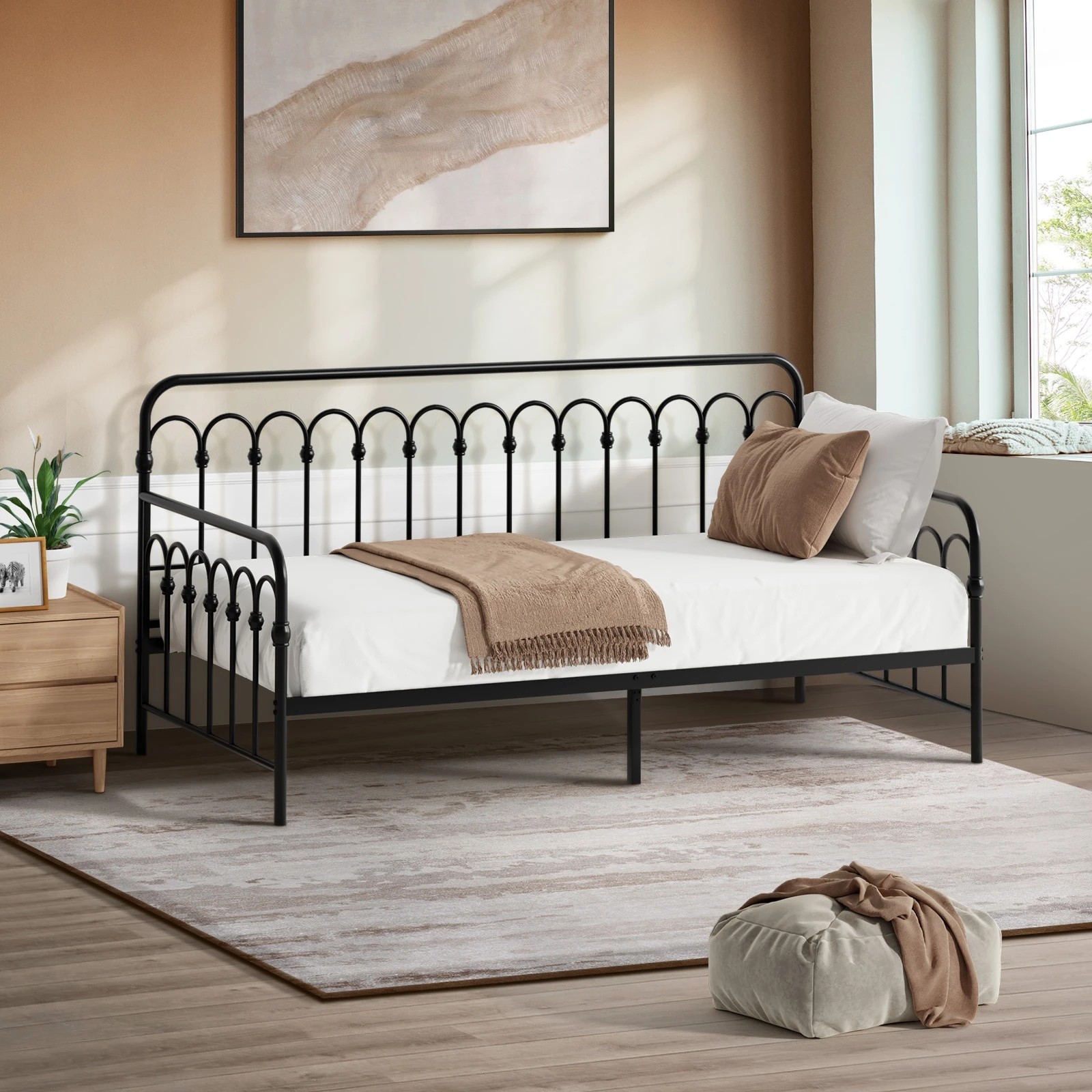 2 Oikiture Metal Daybed Frame Single Size Sofa Bed Steel Slat Support
 - Black, 2 of 9