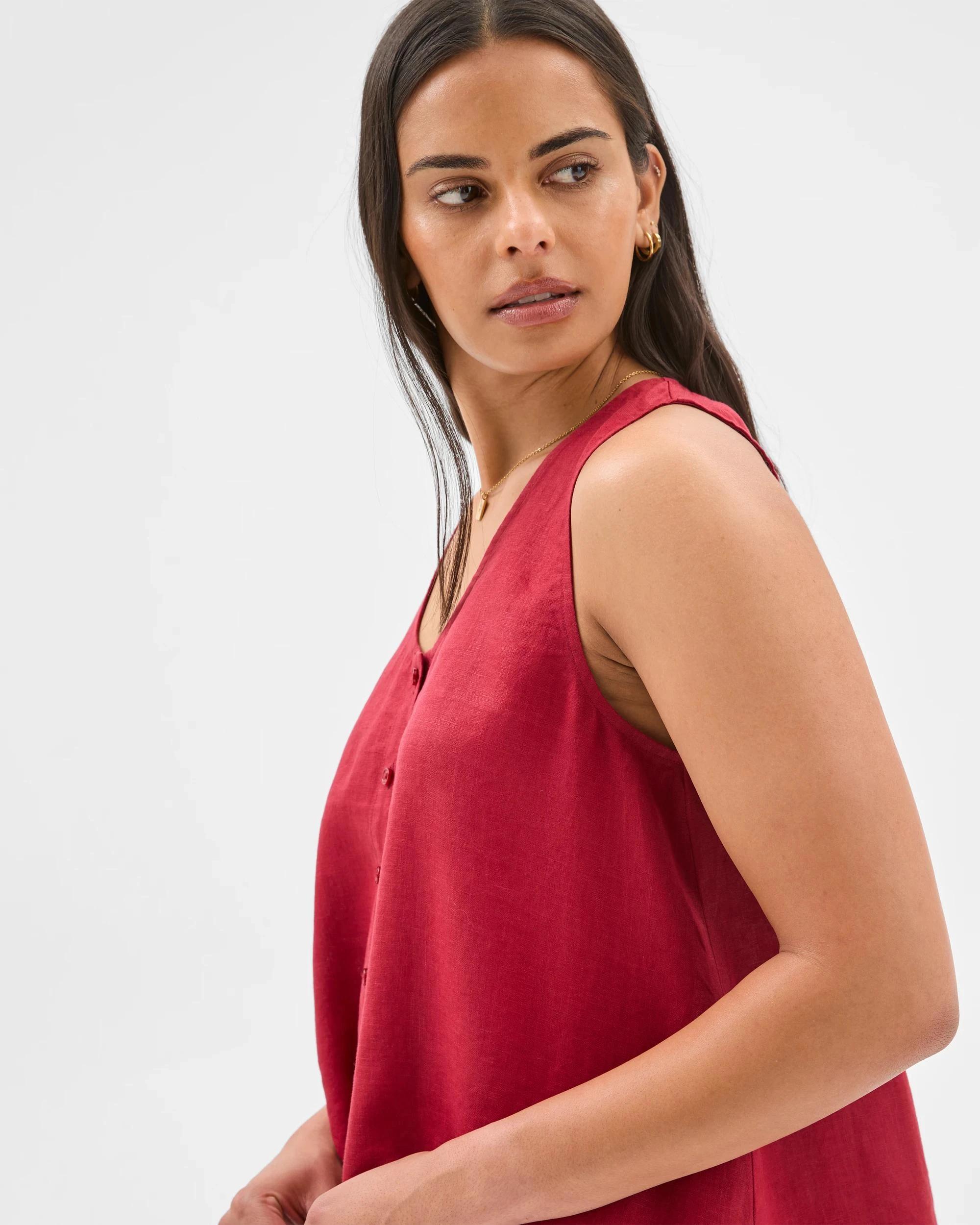 6 Target European Linen Button Front Tank Top GARNET, 6 of 7