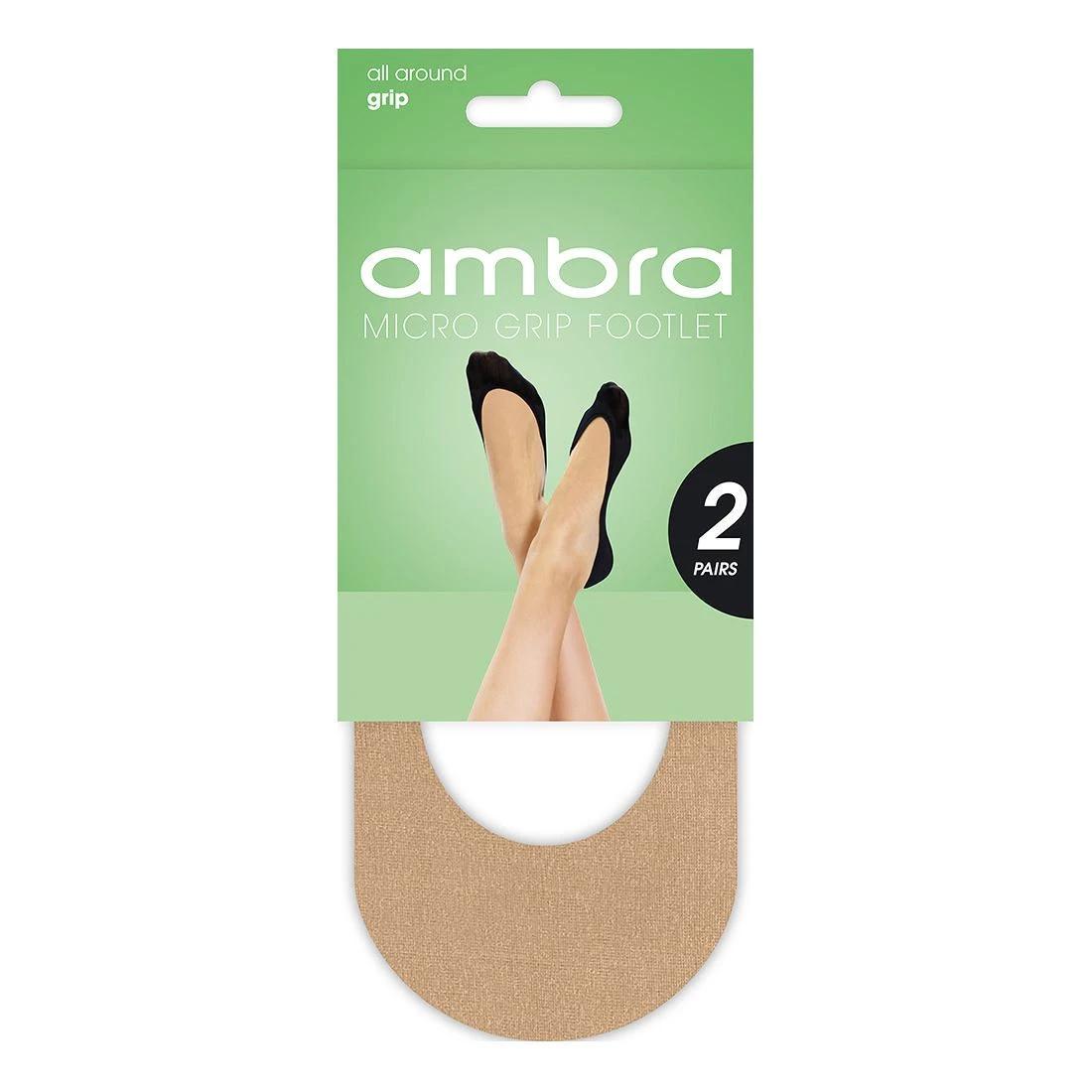 1 Ambra 2 Pack Micro Grip Footlet Tights NATURAL, 1 of 2