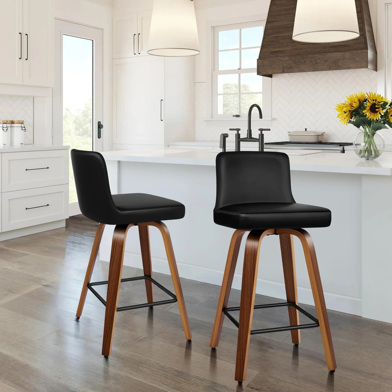 2 Alfordson 4x Swivel Bar Stools Bailey Kitchen Wooden Dining Chair - Black, 2 of 9