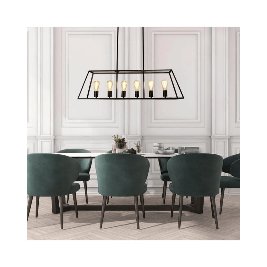 2 Oriel Lighting SOUTHPORT.100 6-Light Black Steel Pendant (E27, Matt)
 - black, 2 of 4