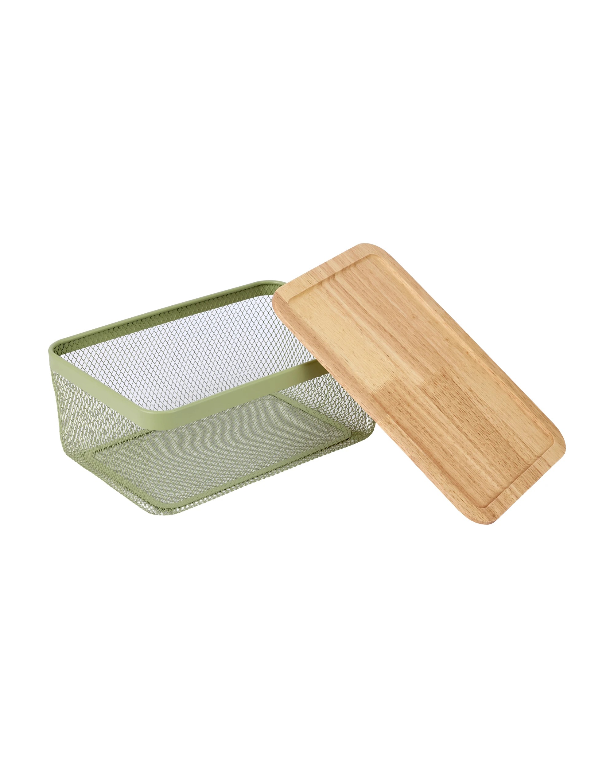 2 Large Basket with Wooden Lid - Green, 2 of 6