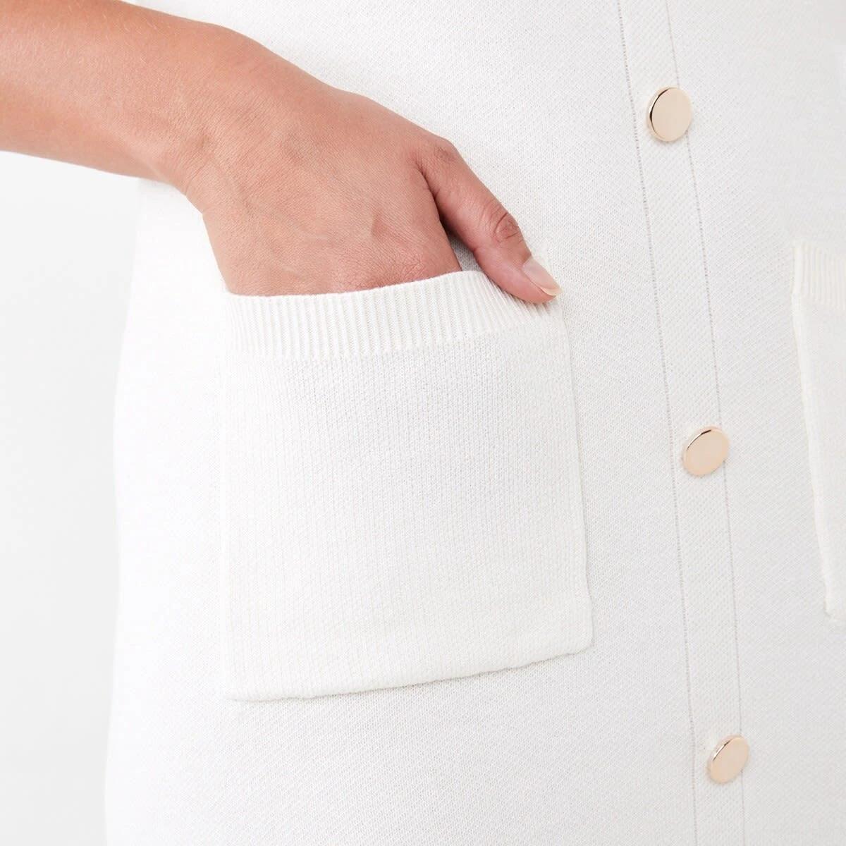 8 Sleeveless Button Knit Mini Dress Ecru, 8 of 8