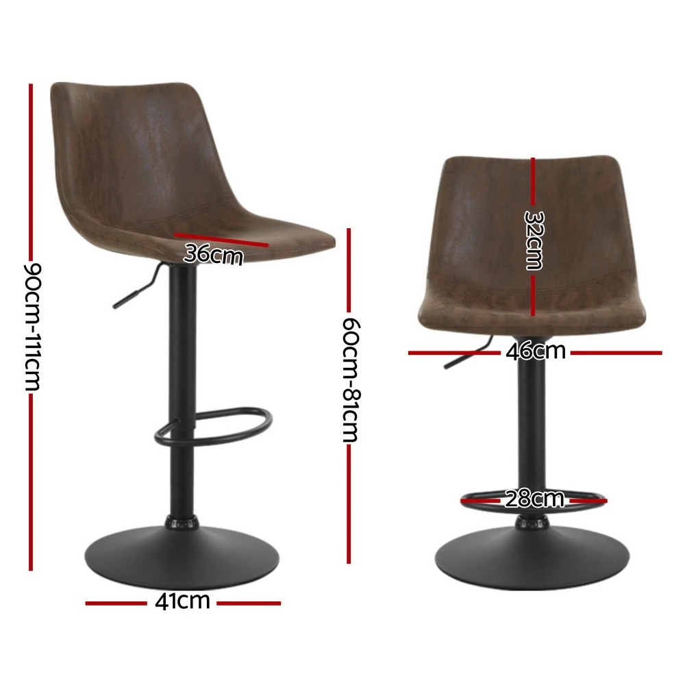2 Artiss 4x Bar Stools Vintage Leather Swivel Gas Lift - Brown, 2 of 5