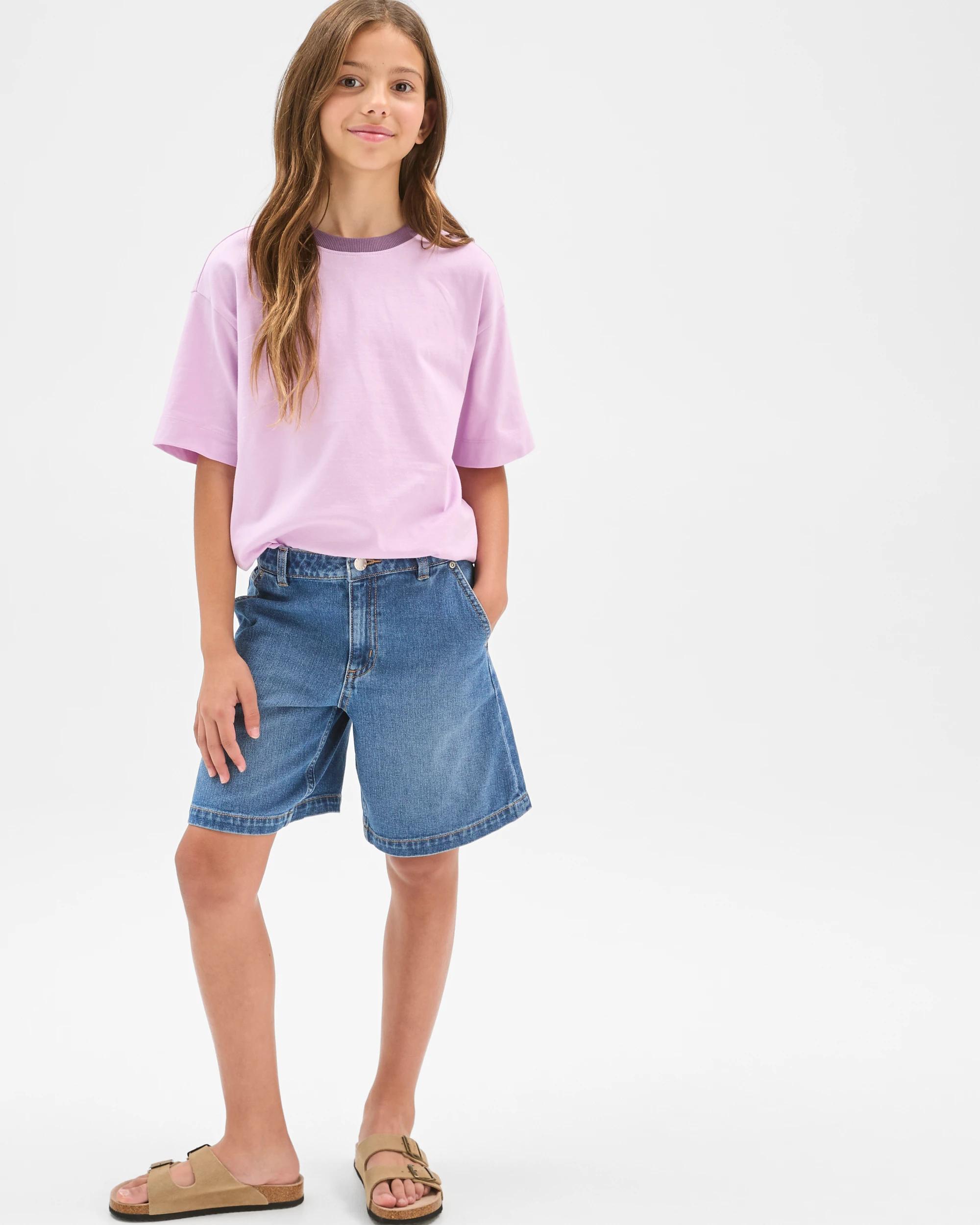 2 Target Kids Cotton Bermuda Denim Jorts MID WASH, 2 of 7