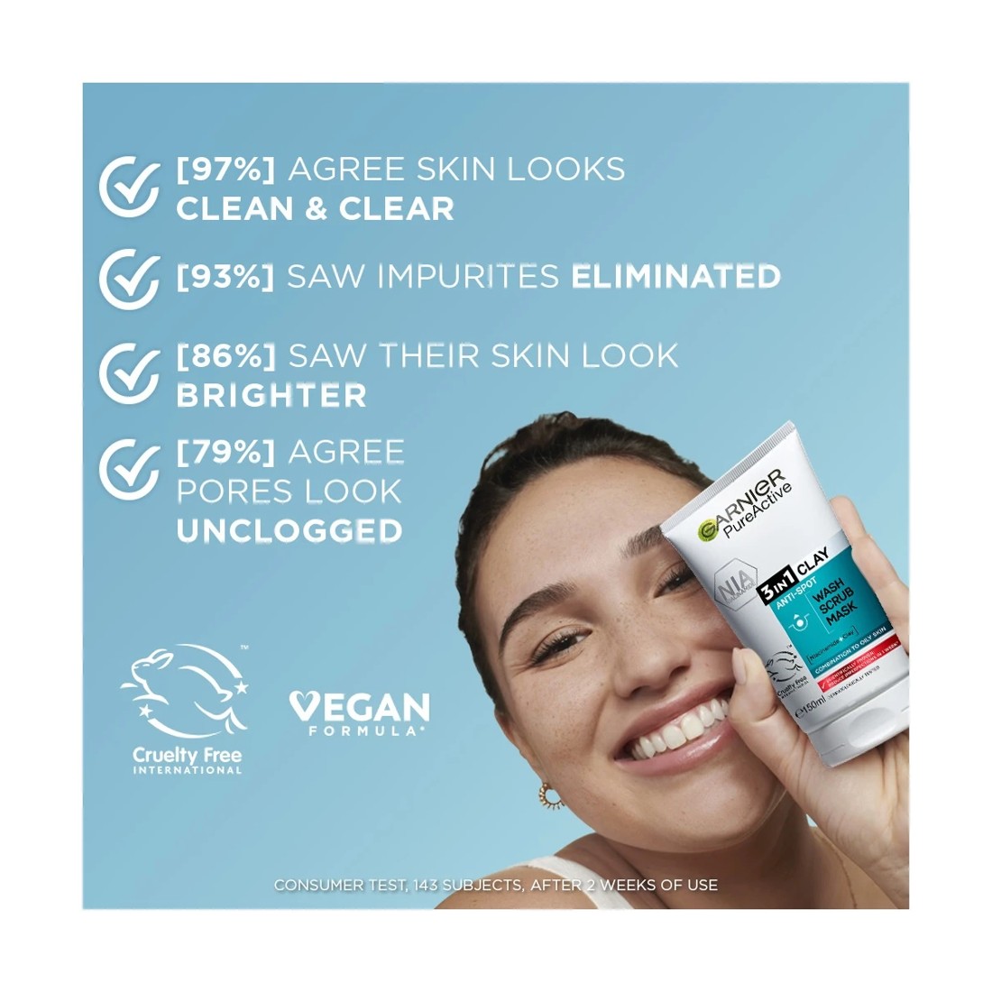 4 Garnier SkinActive PureActive 3-in-1 Anti-Spot Wash, Scrub and Mask 150ml - Clay and Niacinamide, 4 of 7