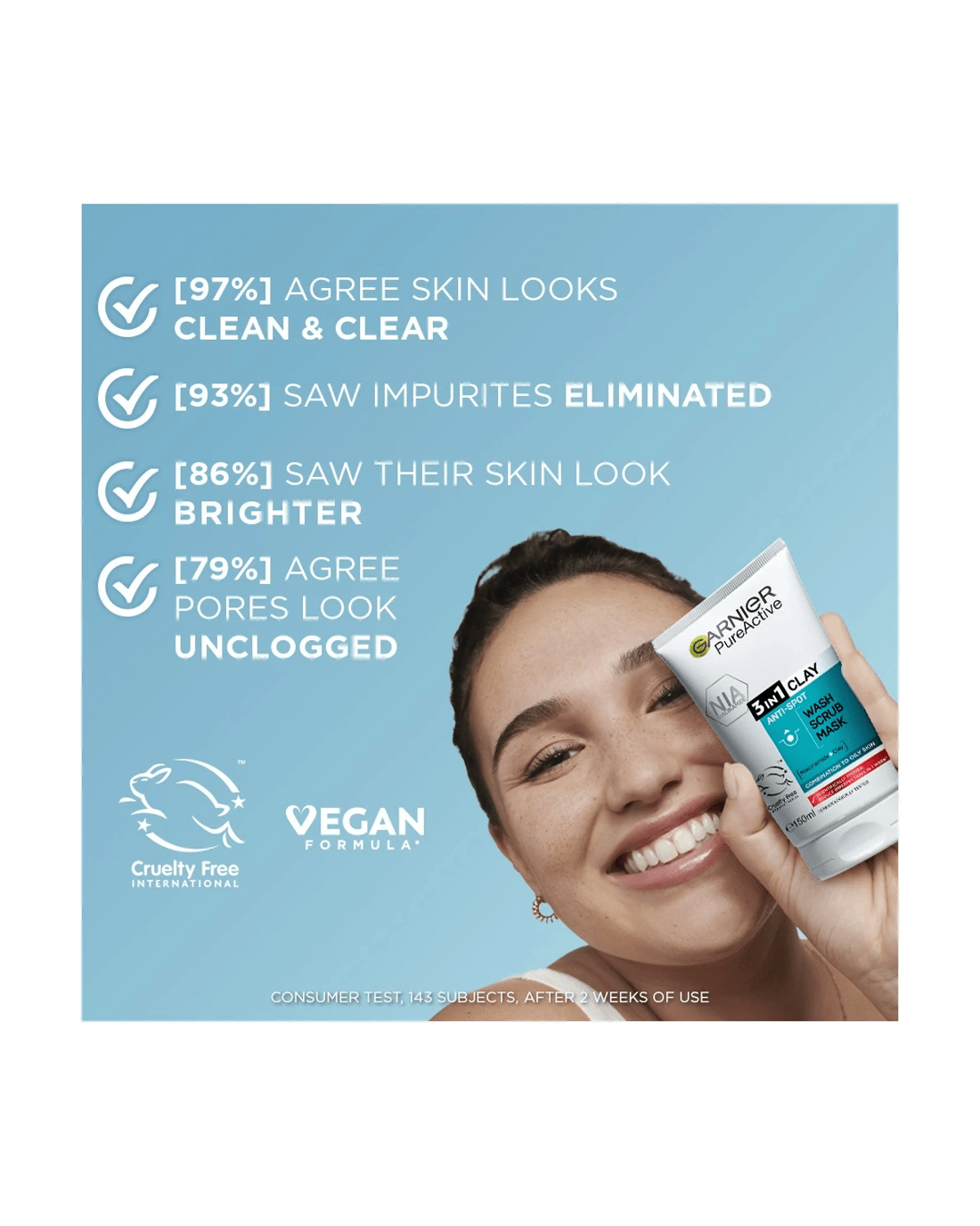 4 Garnier SkinActive PureActive 3-in-1 Anti-Spot Wash, Scrub and Mask 150ml - Clay and Niacinamide, 4 of 7