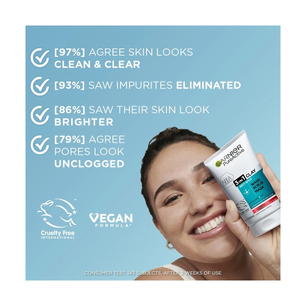 4 Garnier SkinActive PureActive 3-in-1 Anti-Spot Wash, Scrub and Mask 150ml - Clay and Niacinamide, 4 of 7