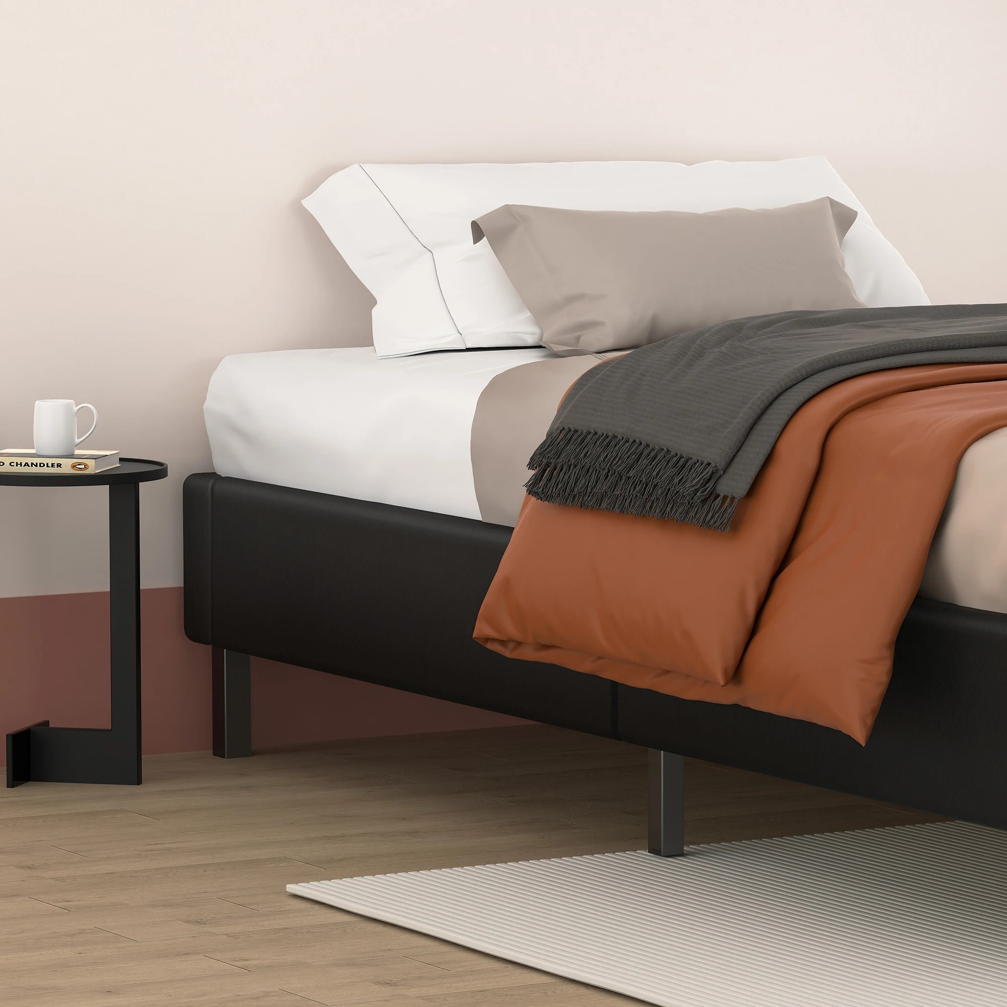 4 Alfordson Bed Frame King Single Mattress Base Foundation Leather Basel - Black, 4 of 10