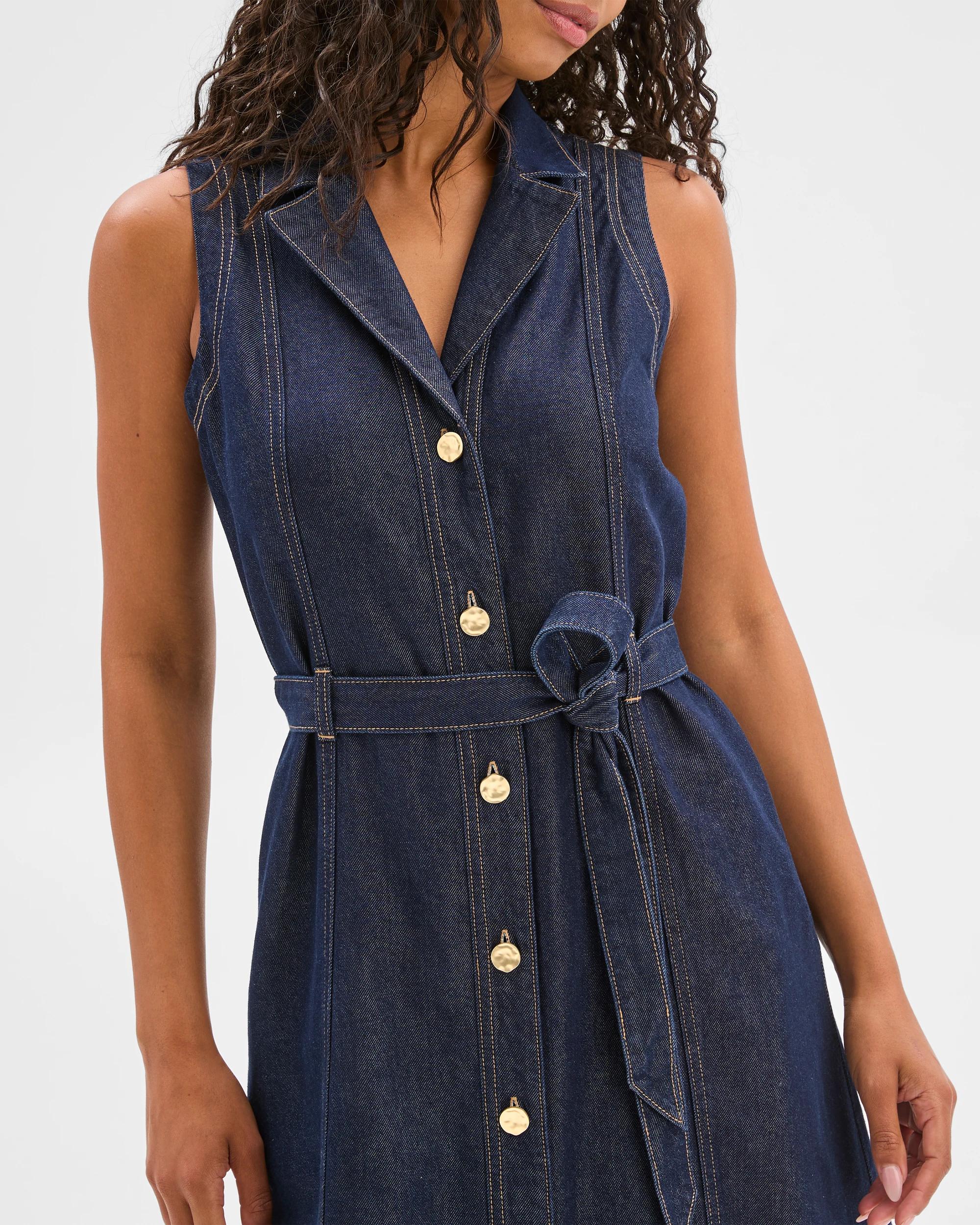 3 Target Sleeveless Denim Belted Midi Shirt Dress RINSEWASH, 3 of 5