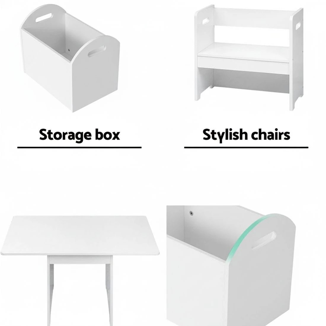 5 Keezi 3PCS Kids Table and Chairs Set Storage Toys Play Activity Desk - White, 5 of 8