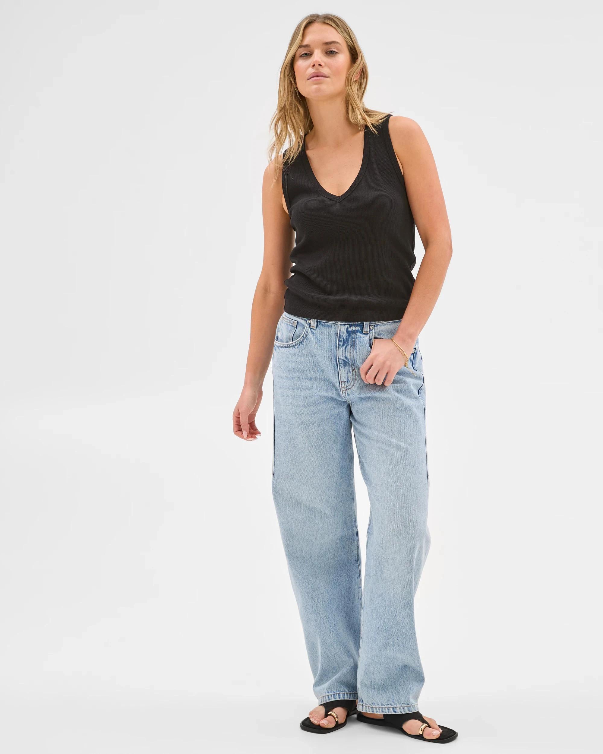 1 Lily Loves V-Neck Rib Tank Top BLACK, 1 of 5