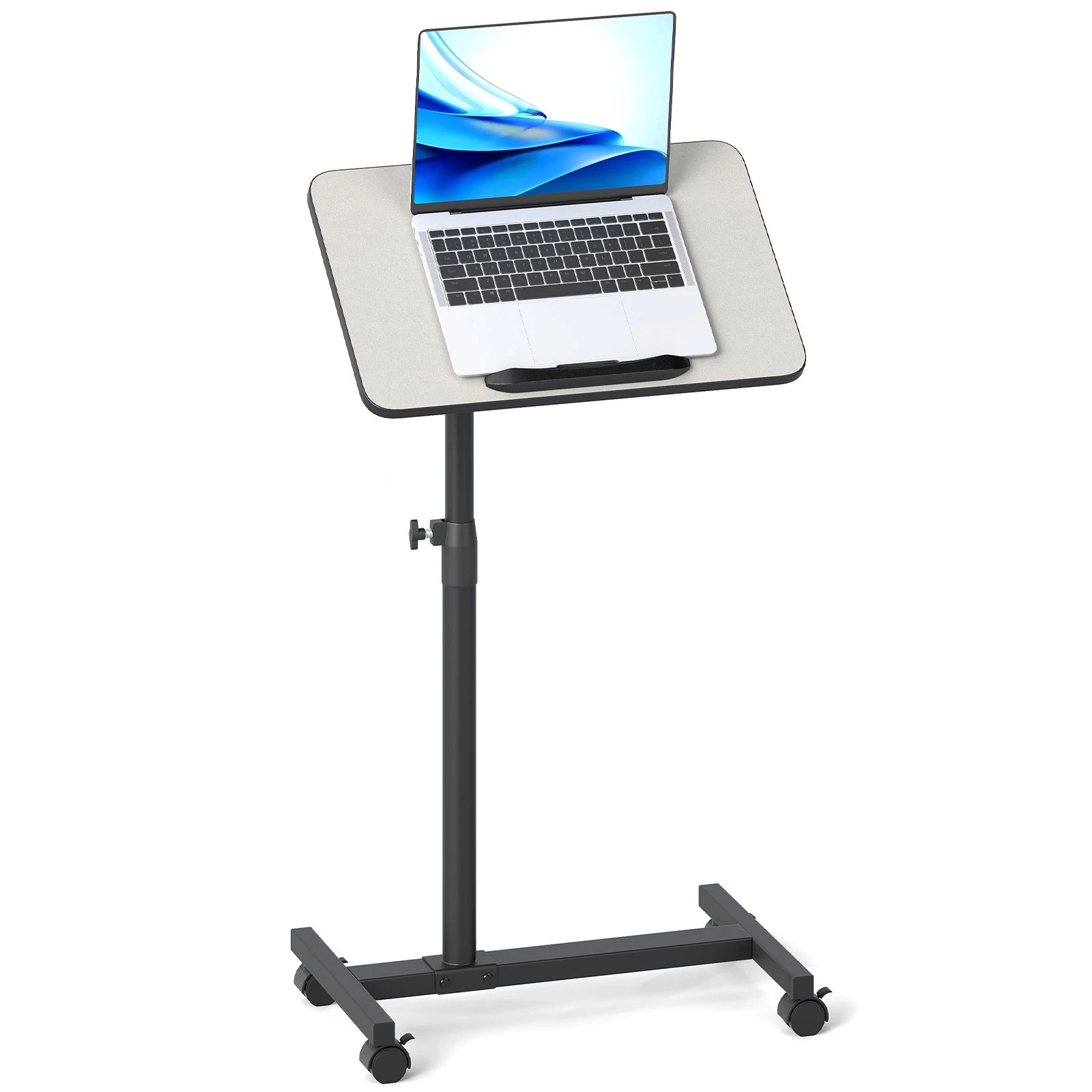 3 Costway Overbed Table w/Wheels C-Shaped End Table Adjustable Laptop Table - Grey, 3 of 3