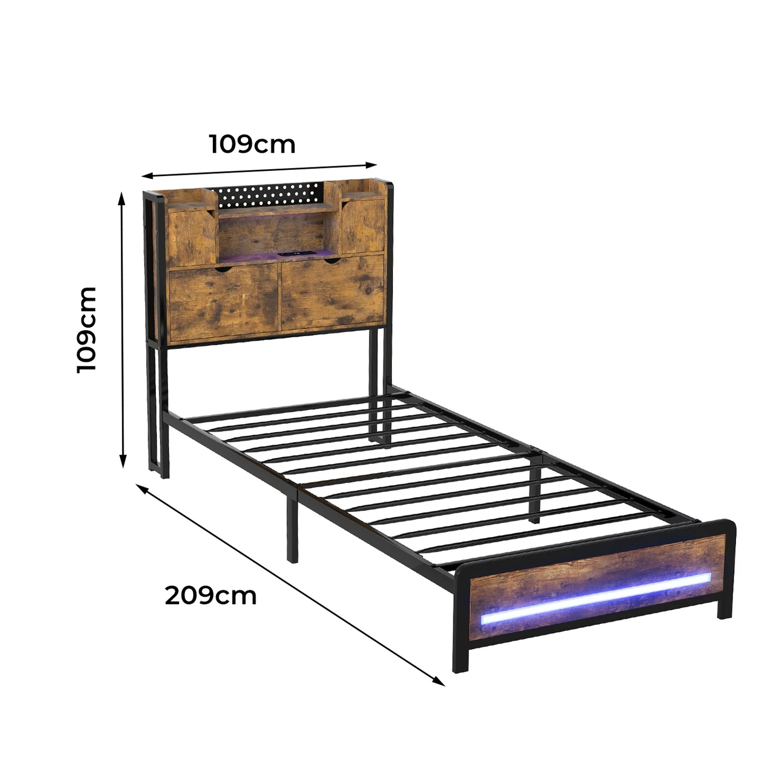 3 Levede Single Bed Frame with LED Charging Station and Storage Bedhead, 3 of 9