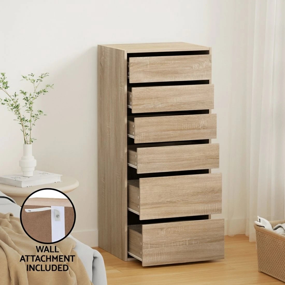 4 Artiss 6 Chest of Drawers Dresser Tallboy Pine - Natural, 4 of 8
