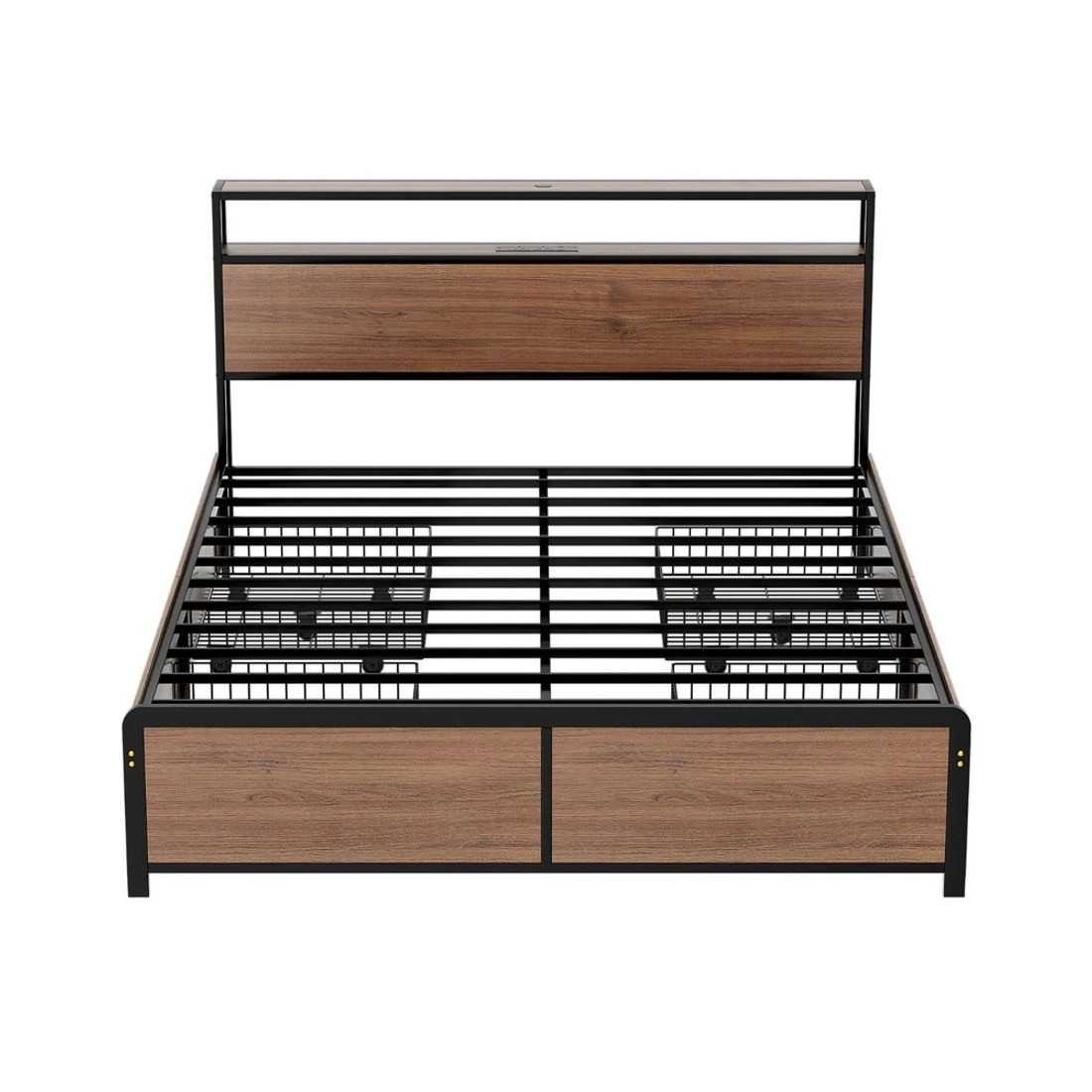 4 Artiss Metal Bed Frame Queen Size LED Storage Headboard USB Charge 4 Drawers - Black, 4 of 7
