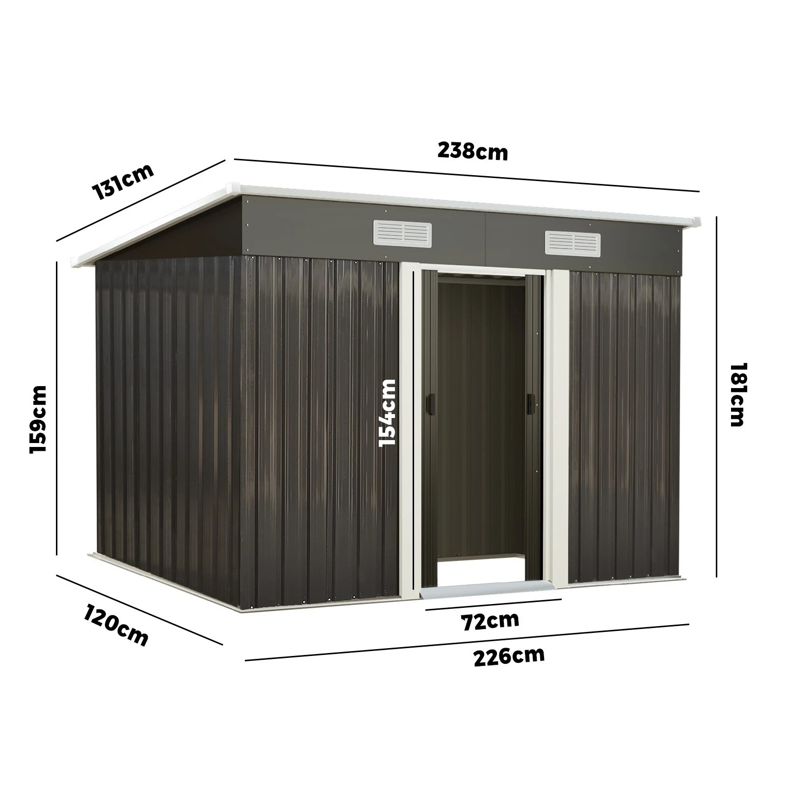 2 Livsip Garden Shed Outdoor Storage Sheds 2.38x1.31M Workshop Cabin Metal House - Grey, 2 of 9
