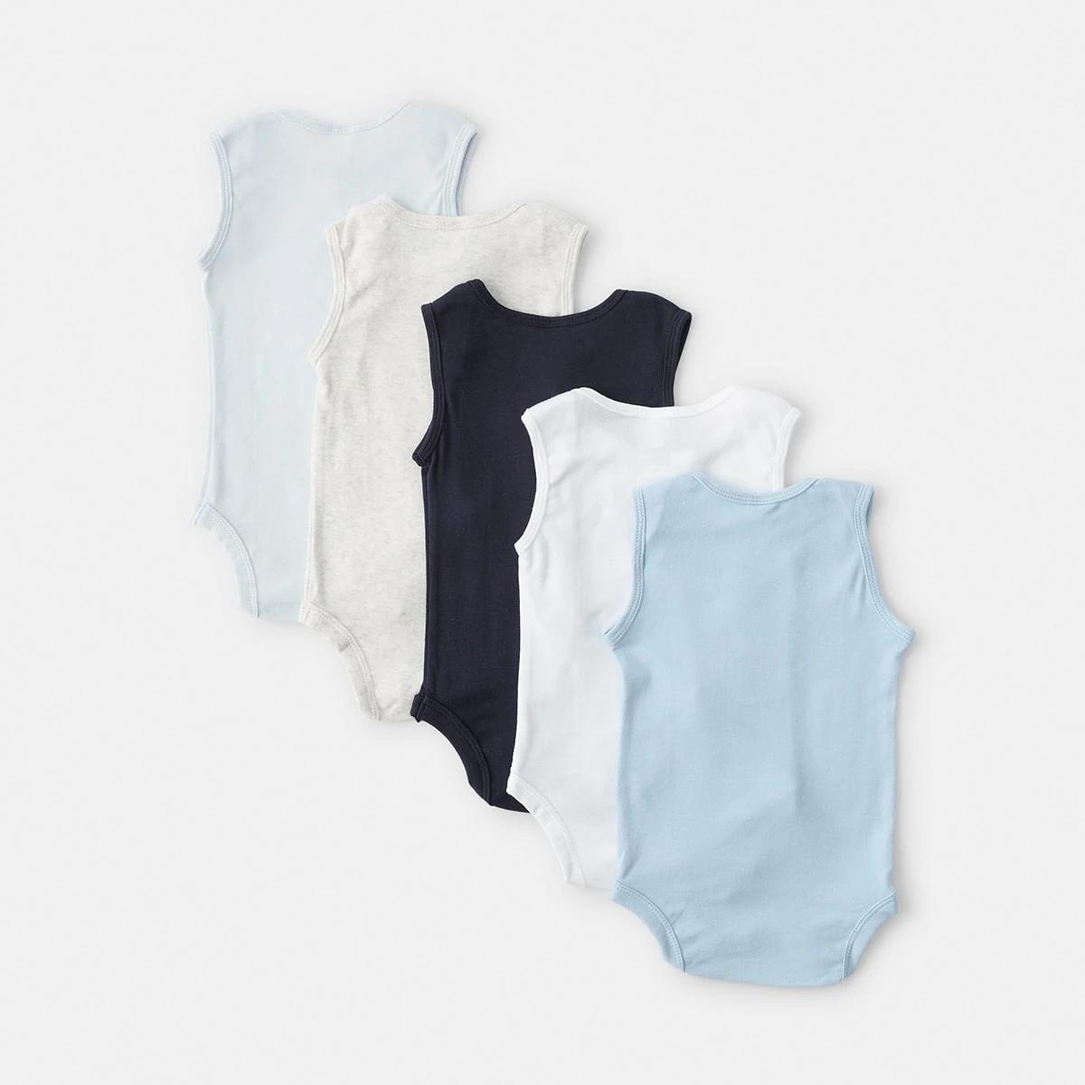 2 5 Pack Sleeveless Bodysuits Blue, 2 of 8