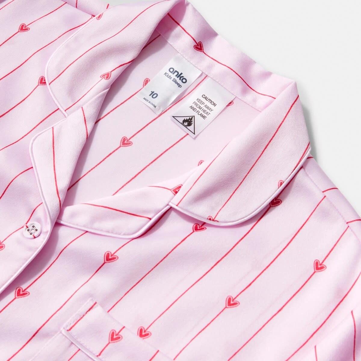 5 Short Sleeve Satin Pyjama Set PINK STRIPE HEARTS, 5 of 6
