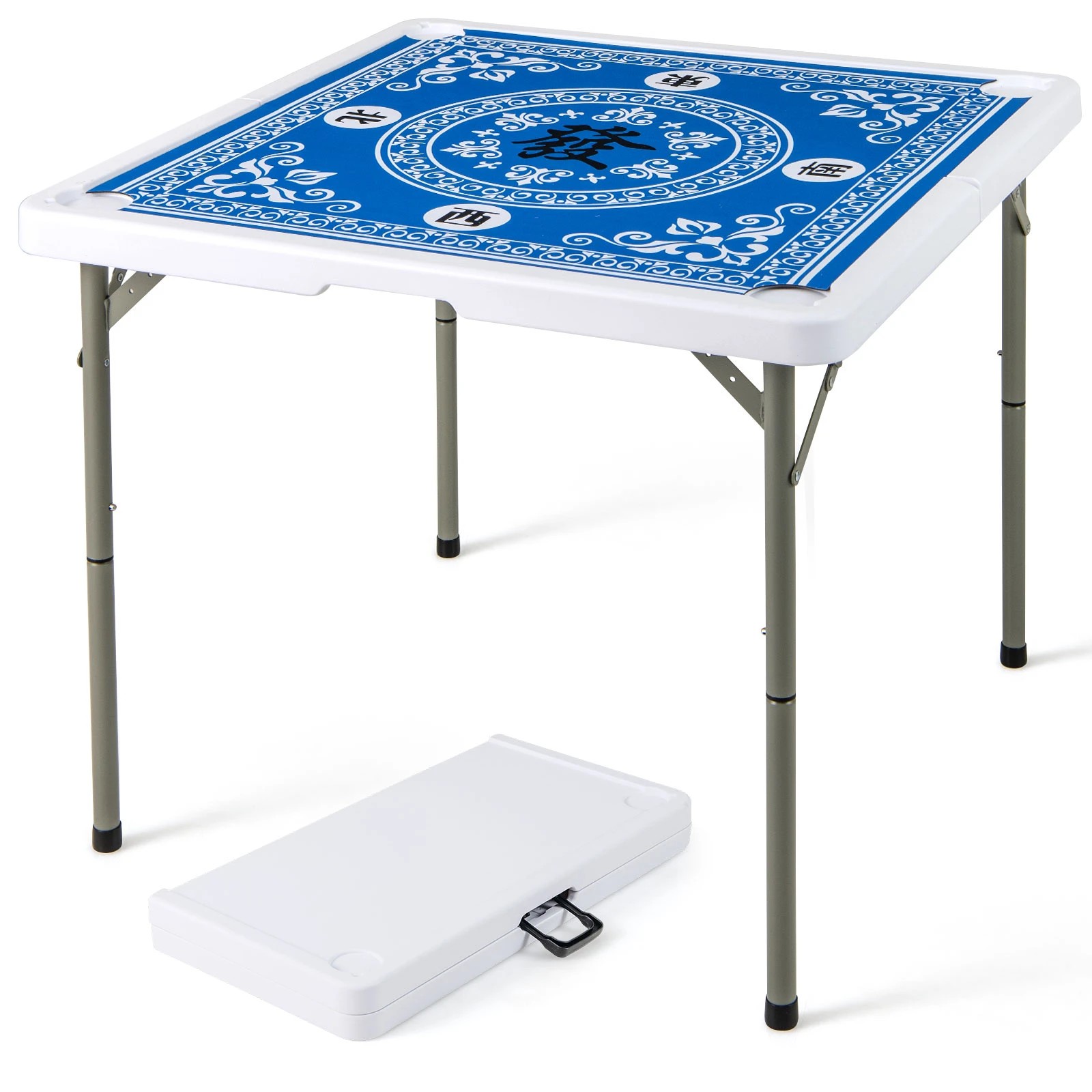 1 Costway 90cm Folding Mahjong Table 4 Player Poker Domino Game Card Table w/Cup Holders, 1 of 3