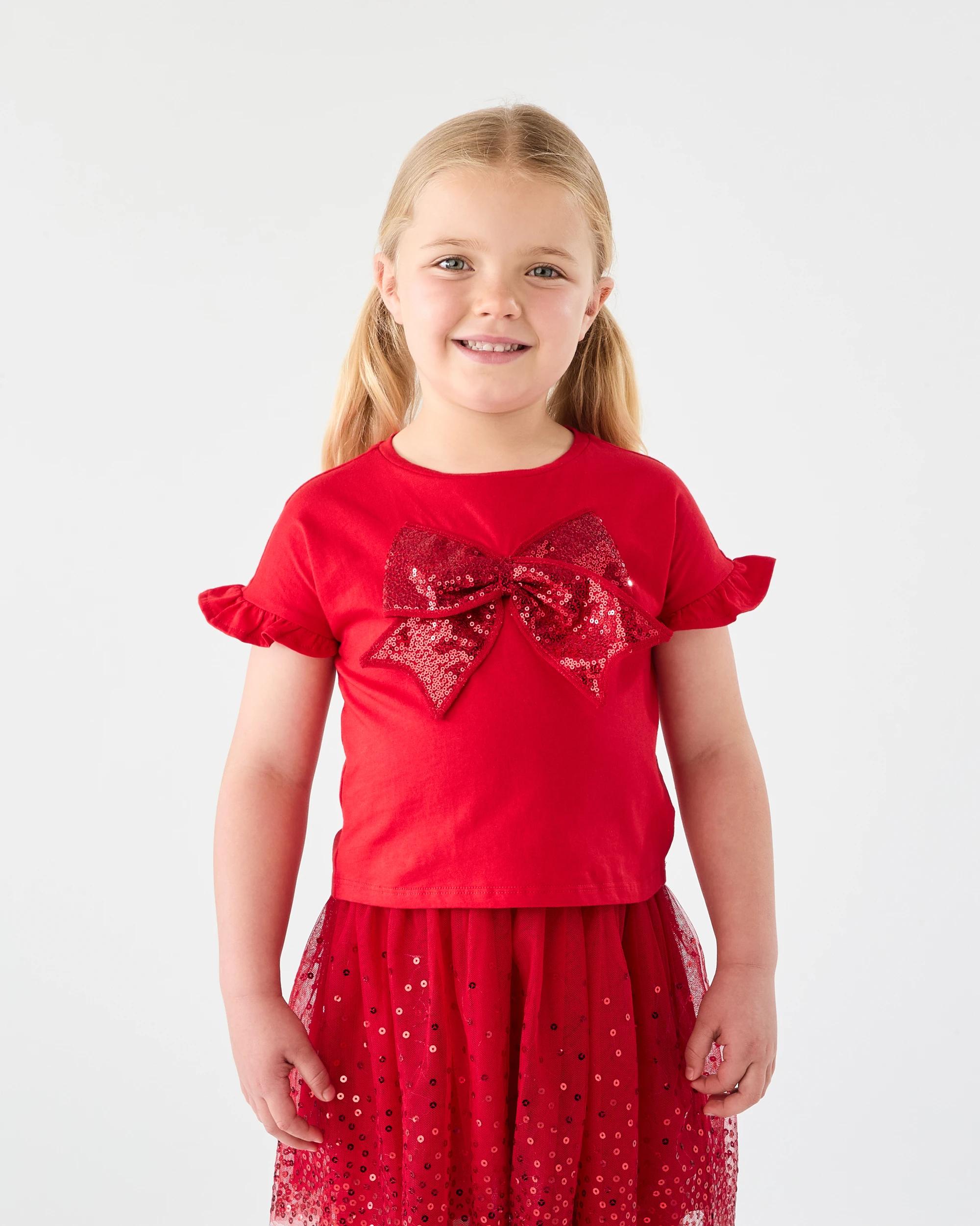 1 Christmas Bow Sequin T-Shirt Red Bow, 1 of 8
