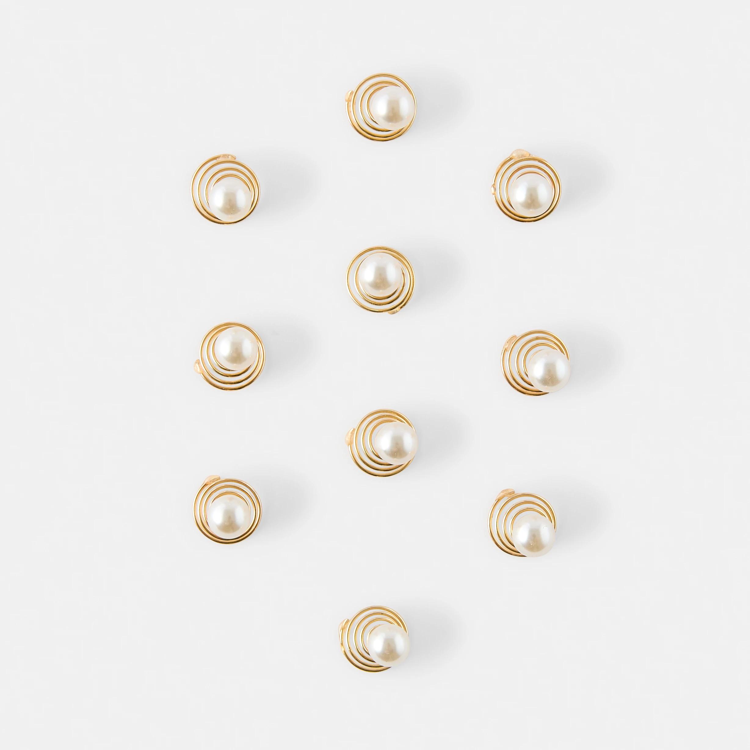 2 10 Pack Gold Tone Faux Pearl Spiral Hair Clips GOLD, 2 of 4