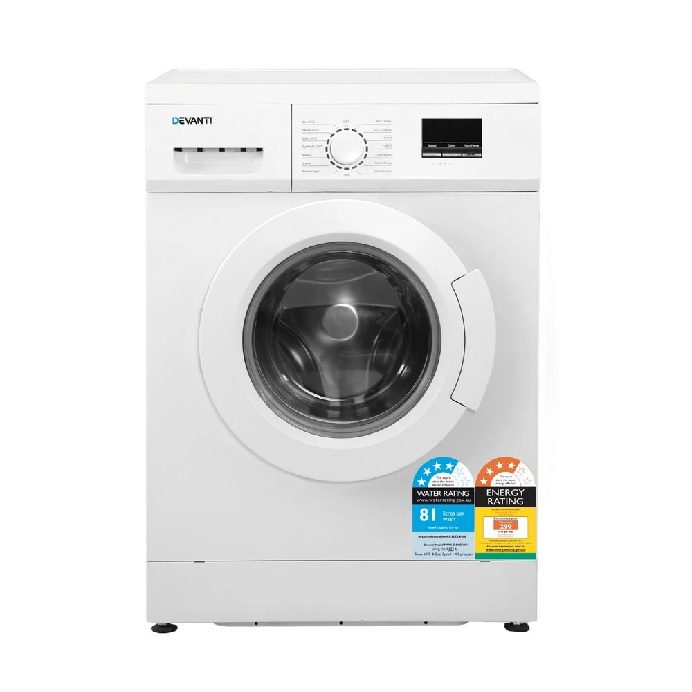 1 Devanti 8kg Front Load Washing Machine - White, 1 of 6