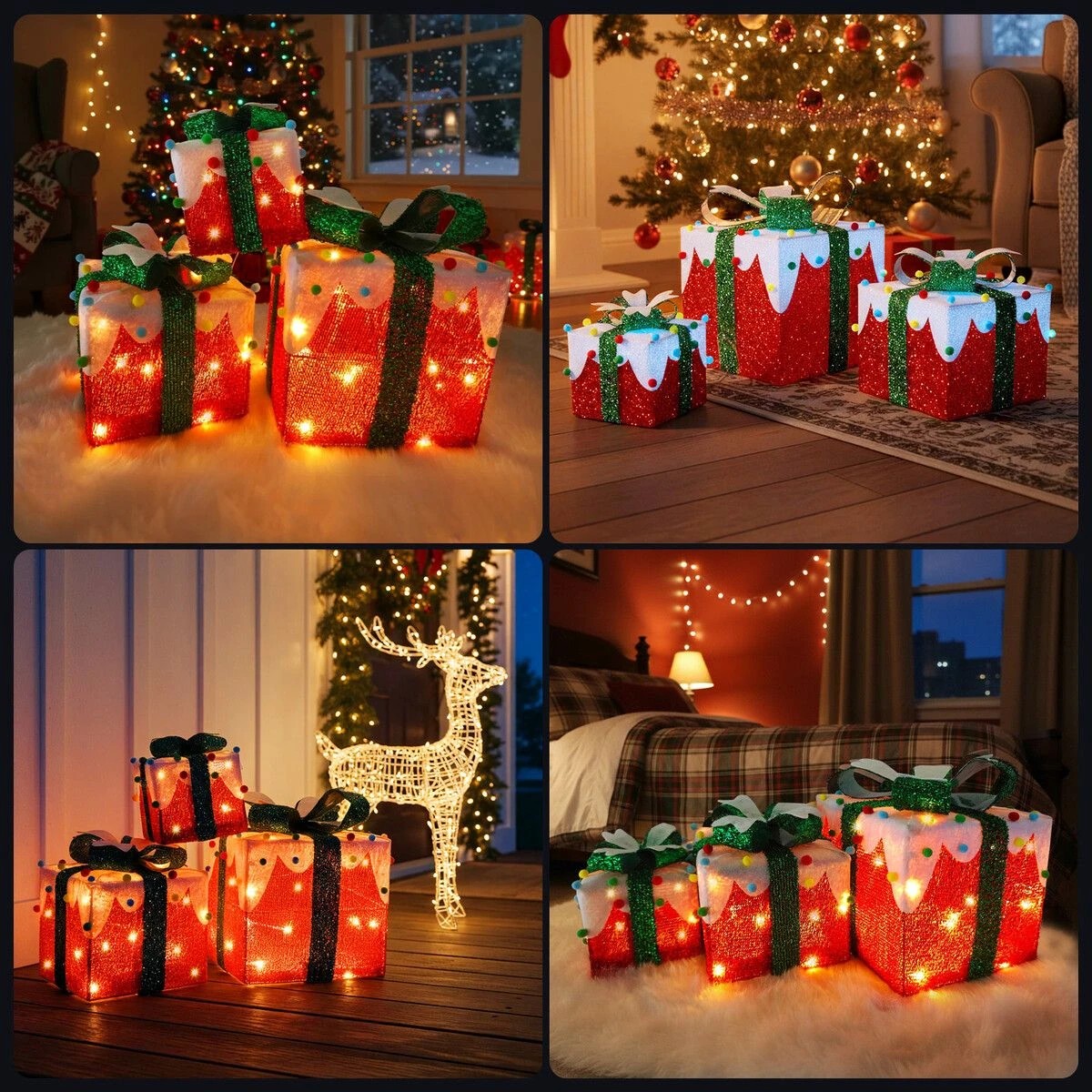 2 AUSWAY LED Christmas Lights Decorations Outside String Lighted Red Gift Boxes, 2 of 7