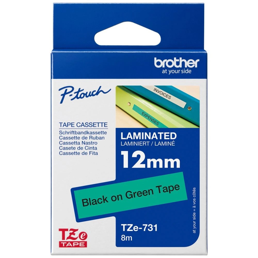 1 Brother TZe-731 Laminated Tape 12mm x 8m Black on Green, 1 of 2