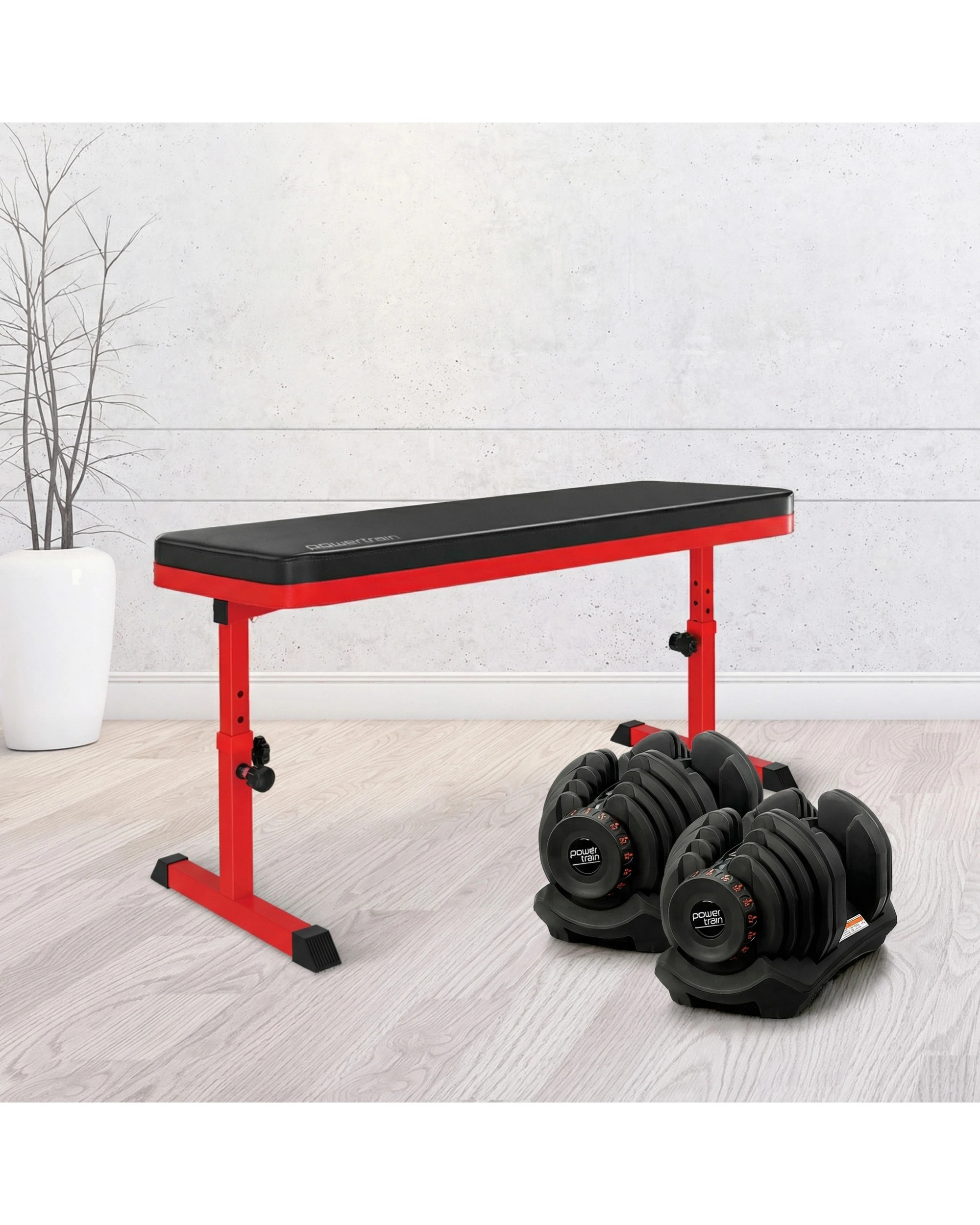 10 Powertrain 80KG Adjustable Dumbbell Set with Height Variable Bench - Black, 10 of 10