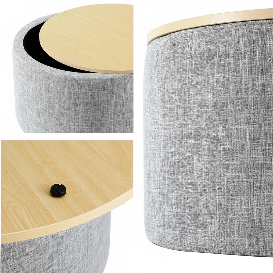 5 Artiss Storage Ottoman Blanket Box 60cm Linen Round - Grey, 5 of 5