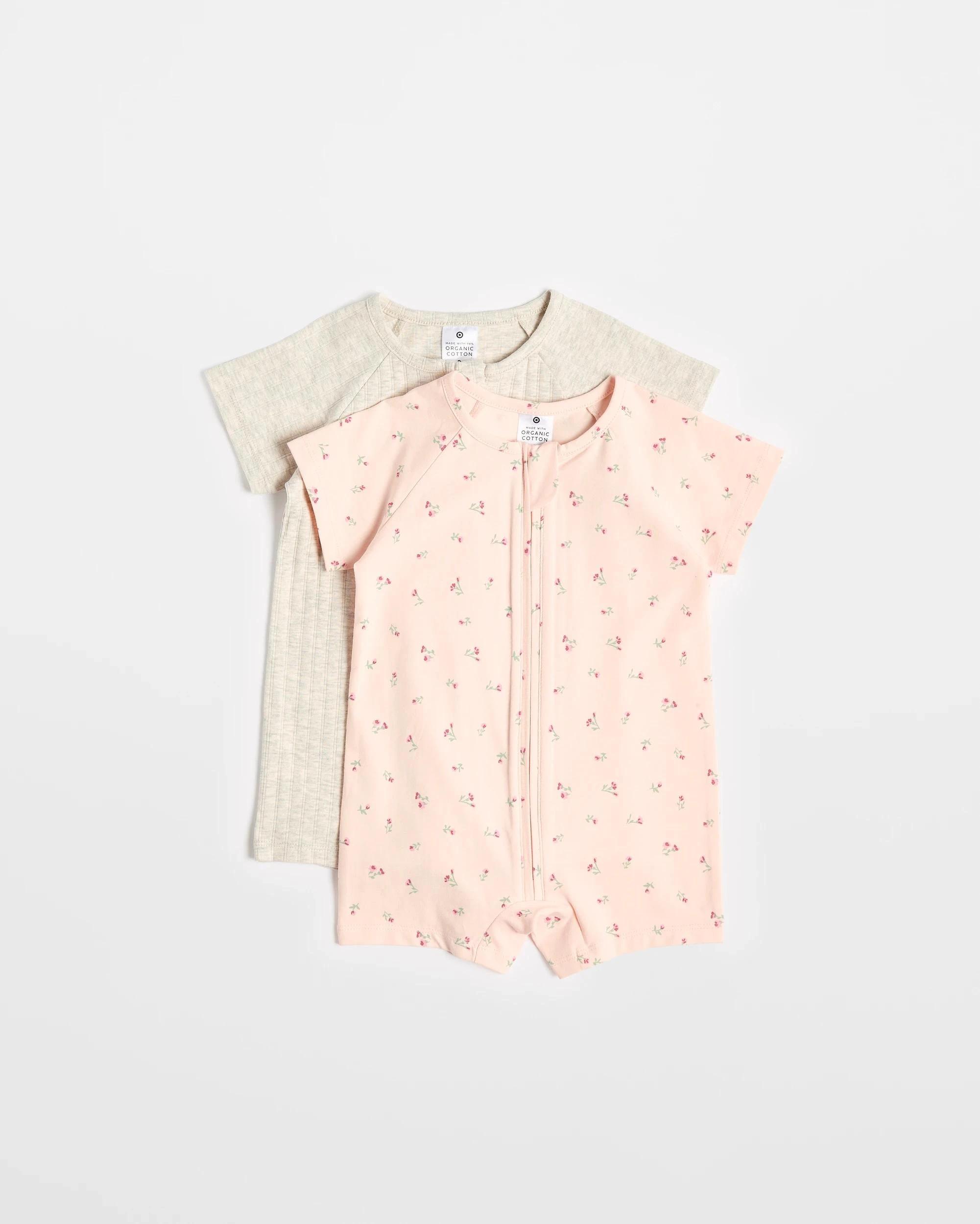 1 Target Baby Baby Organic Cotton Zip Romper 2 Pack PINK DAISY/PINK MARLE, 1 of 7