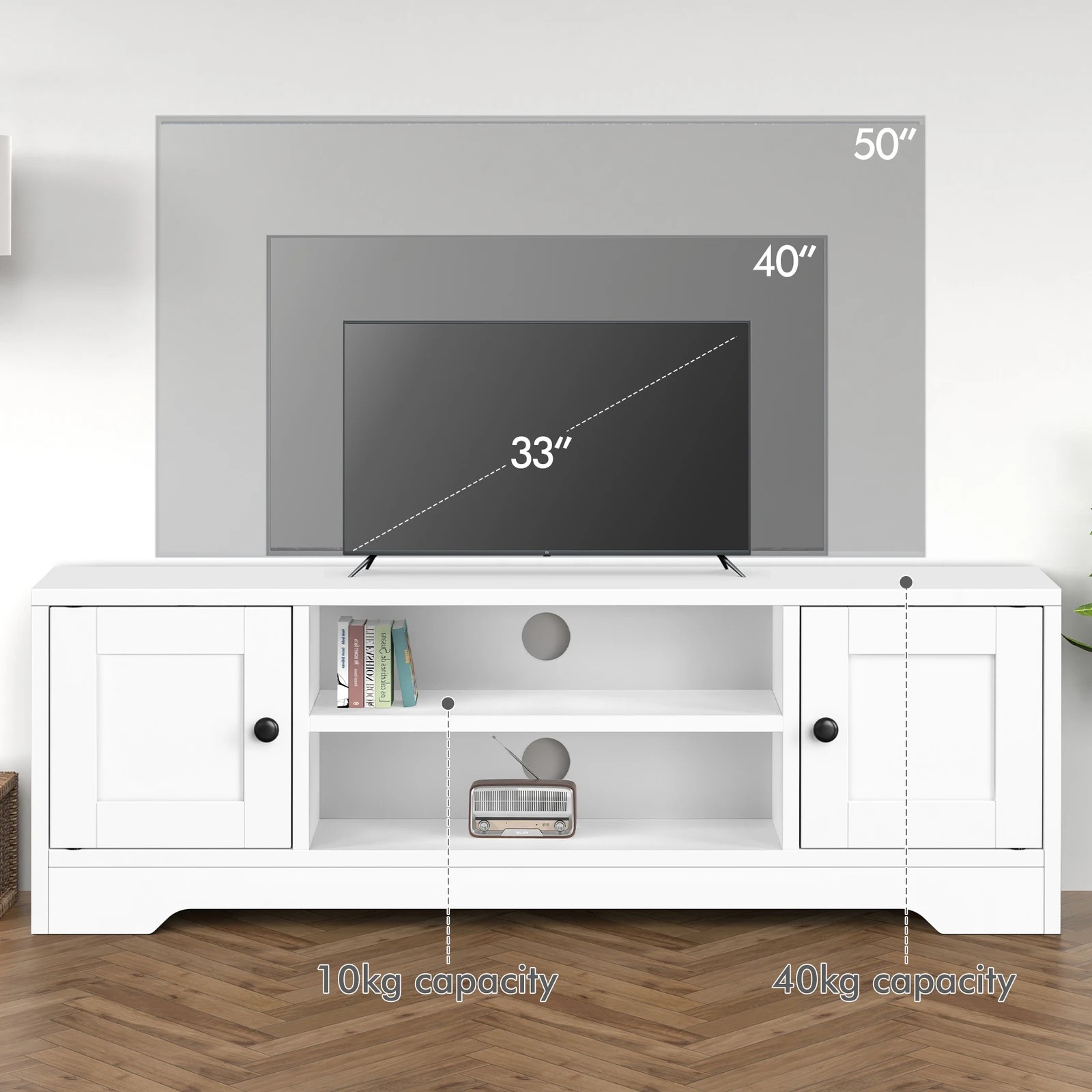 4 Alfordson Entertainment Unit TV Cabinet Stand Hamptons Storage 120cm - White, 4 of 9