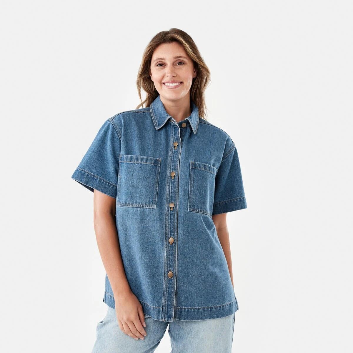 1 Short Sleeve Denim Shirt Mid Wash, 1 of 7