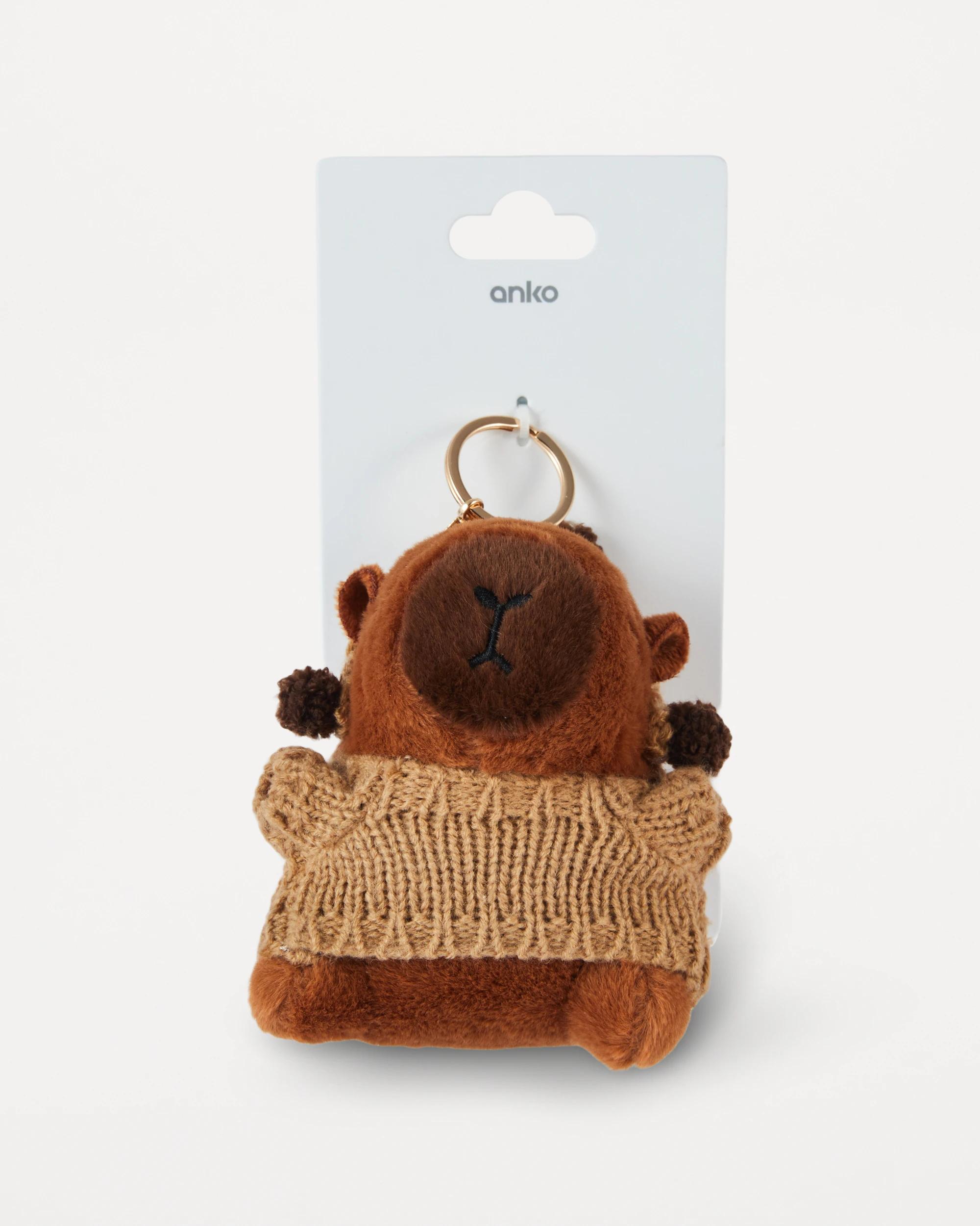 5 Capybara Knit Charm Keyring - Brown and Gold Tone Brown, 5 of 5