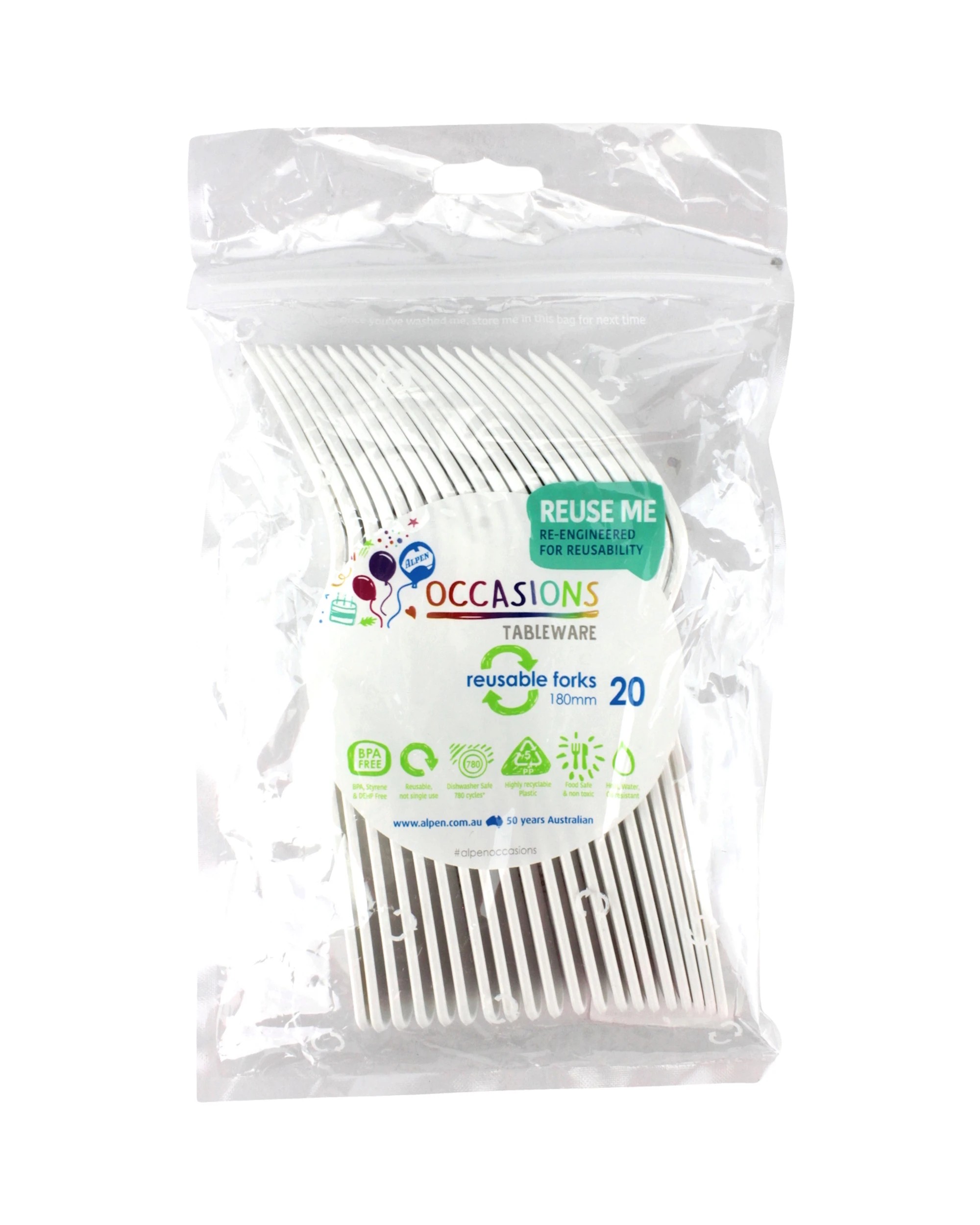 2 Alpen Reusable Forks Pack of 20 - White - White, 2 of 3