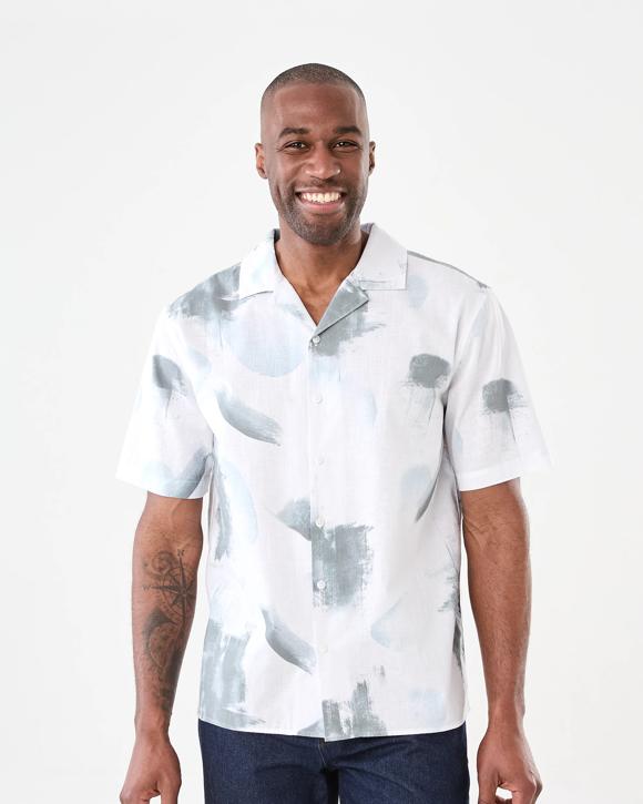 Short Sleeve Print Cotton Linen Shirt