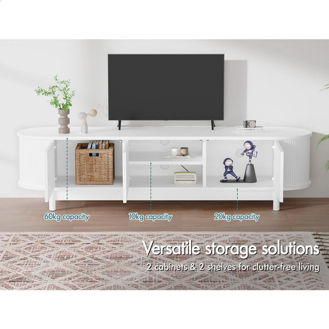 2 Alfordson TV Cabinet Entertainment Unit Stand 160cm Storage Shelf - White, 2 of 10
