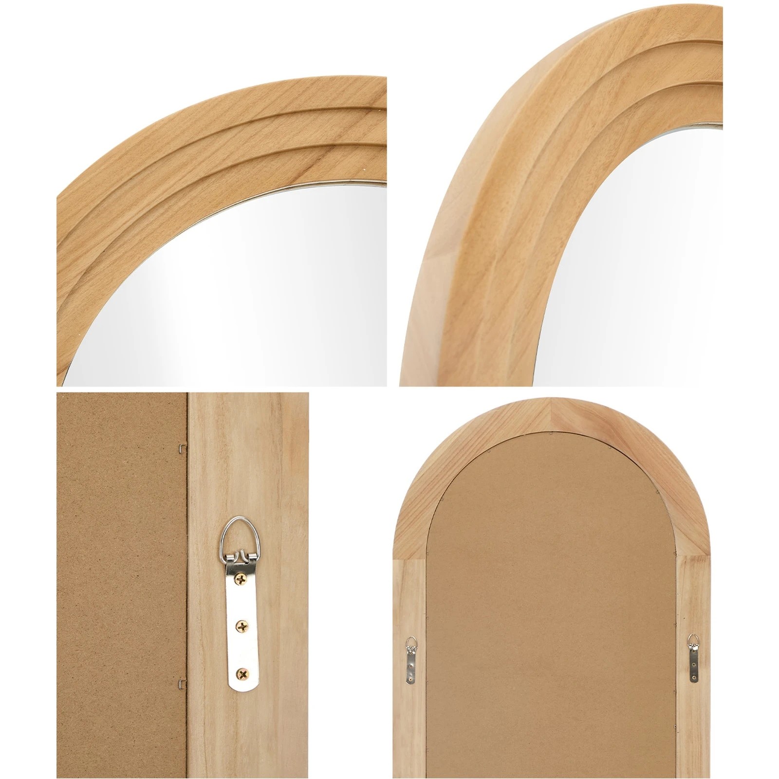 5 Oikiture Full Length Arch Mirror 165x60cm Wood Wall Mounted Home Decor - Natural, 5 of 10
