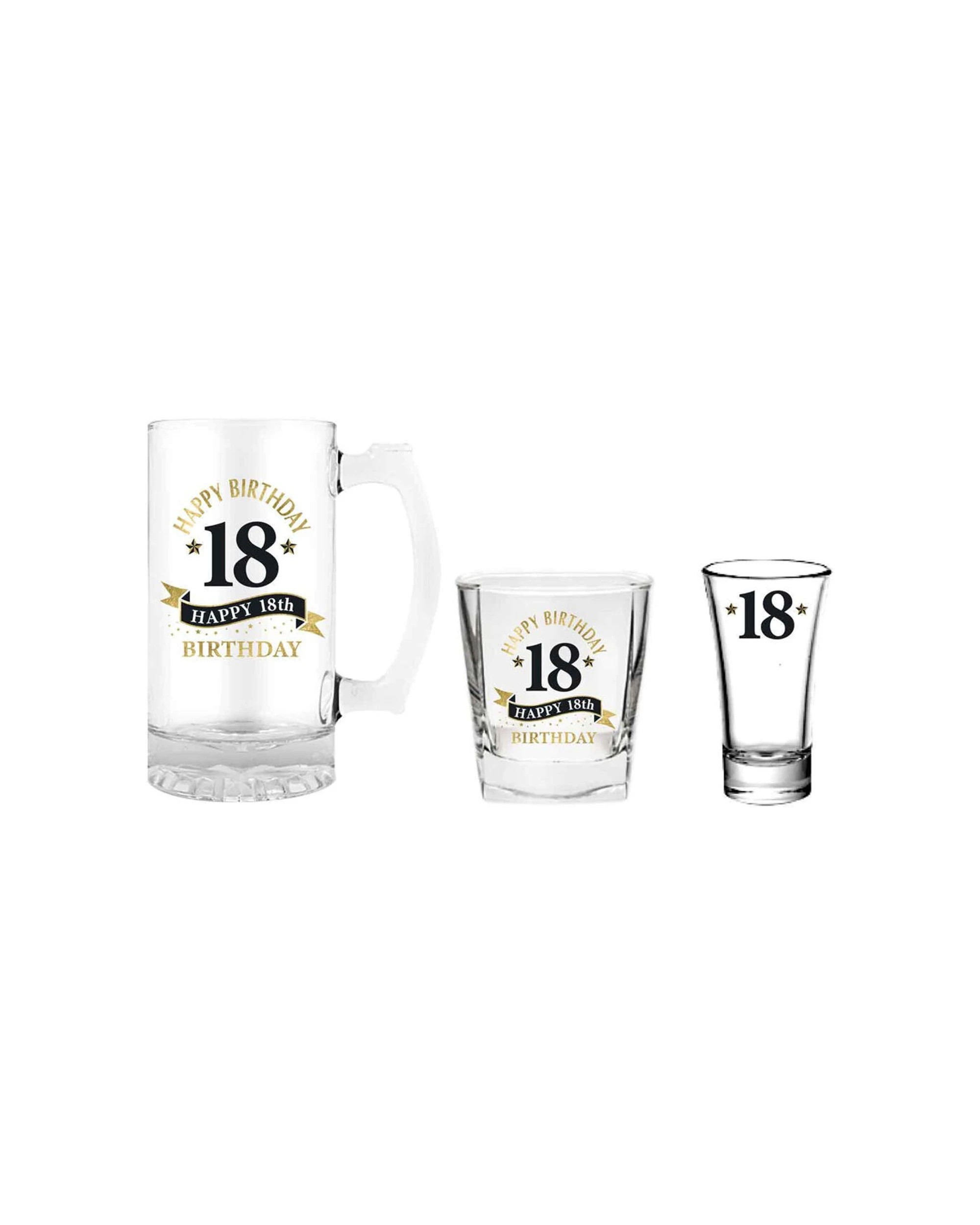 1 LMD 3pc 18th Birthday Beer Stein Whisky Shot Glasses Set Clear - Clear, 1 of 2