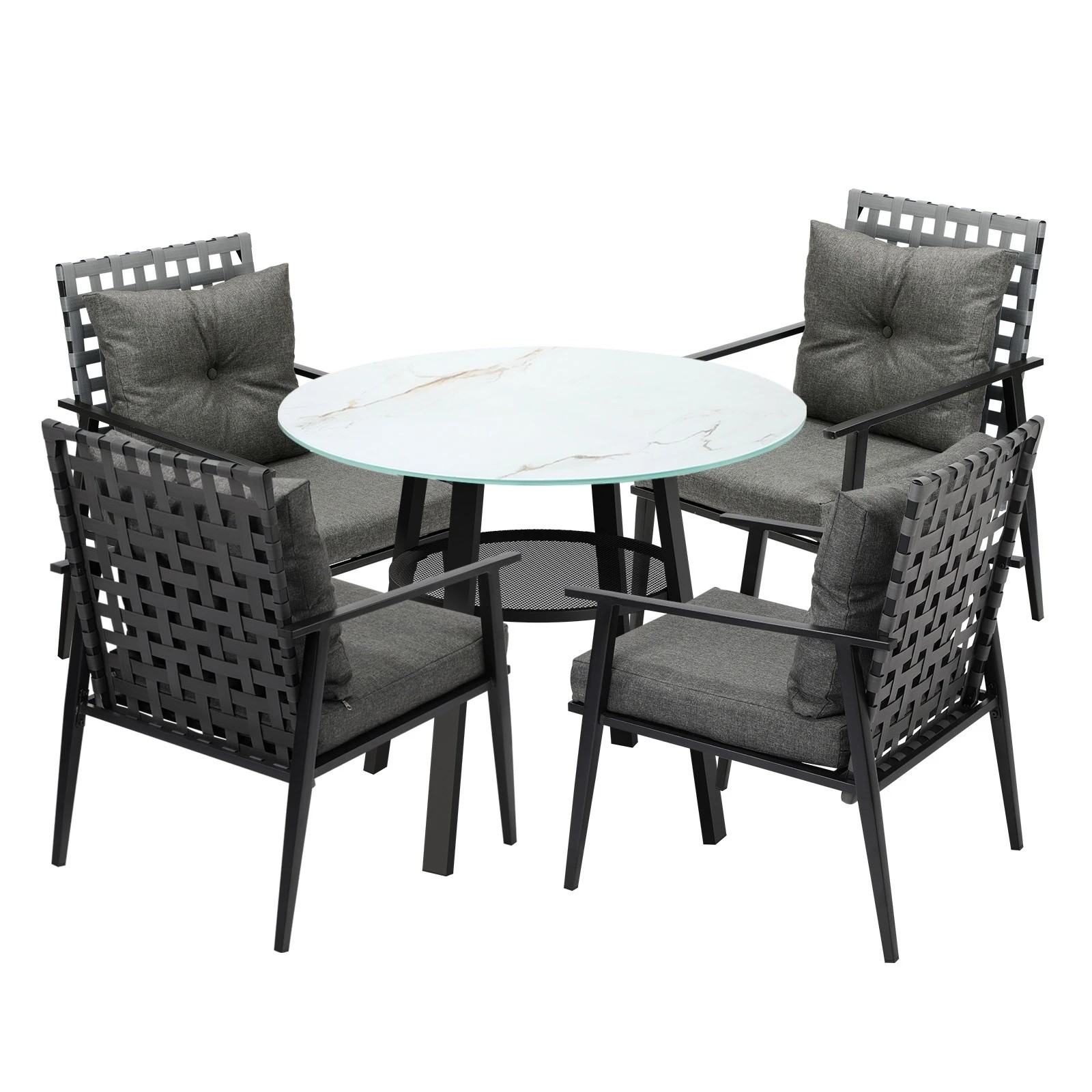 1 Livsip Outdoor Dining Set 4 Seater Patio Furniture Rattan Armchair Glass Table - Multi, 1 of 9