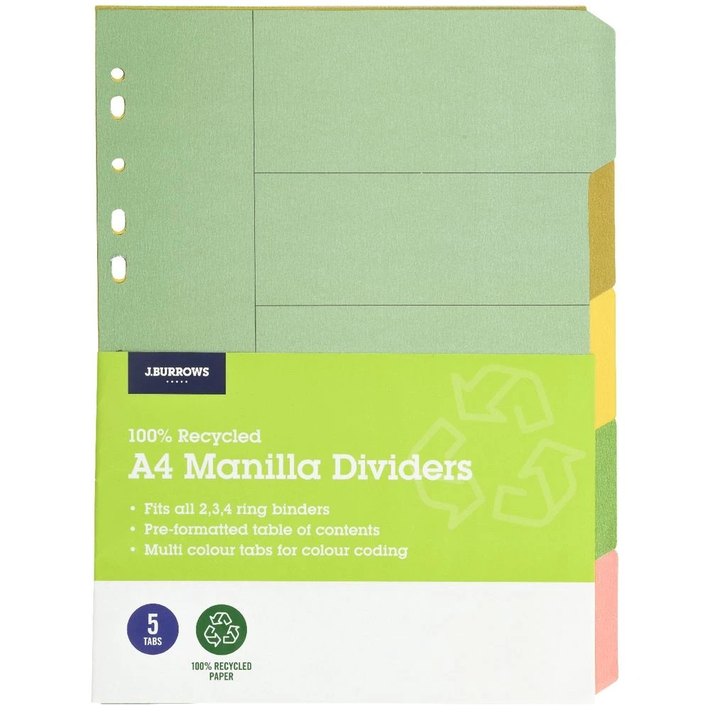 2 J.Burrows A4 5 Tab Dividers Pastel, 2 of 3