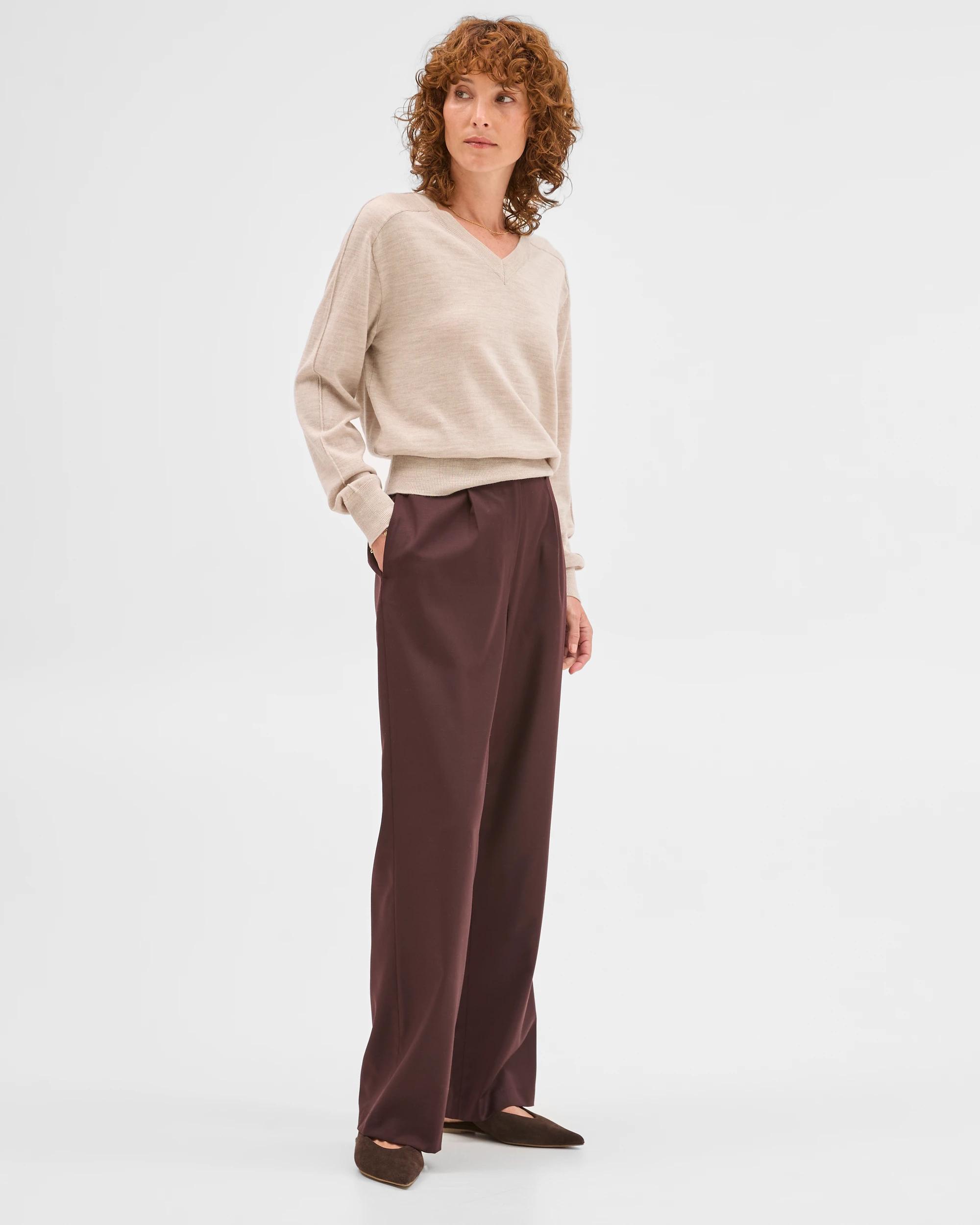 3 Preview Wool Blend Tailored Straight Leg Pants DARK CHOCOLATE, 3 of 6