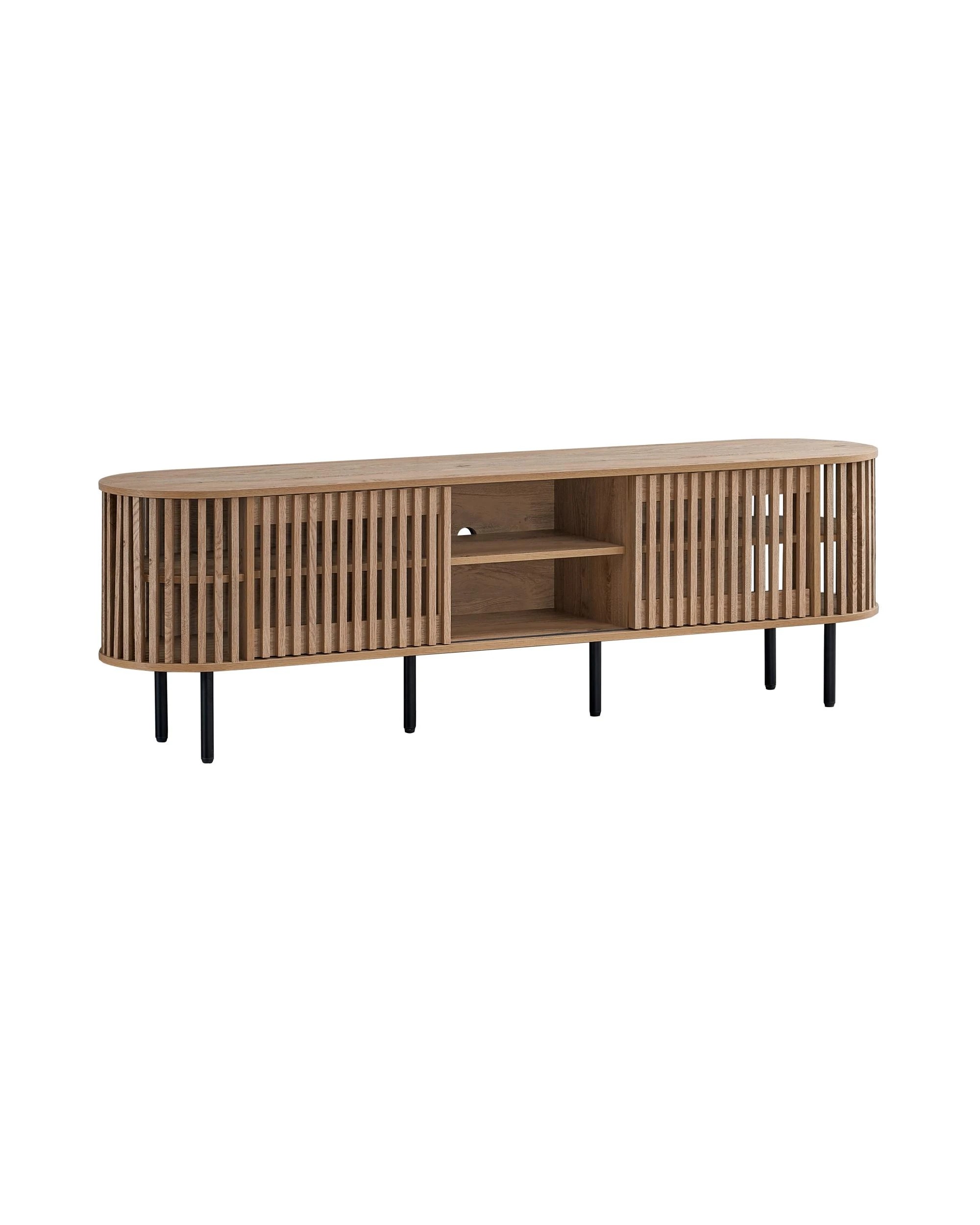 1 Kodu Entertainment Unit TV Cabinet 180cm 2 Doors Slat Oak - Natural, 1 of 5